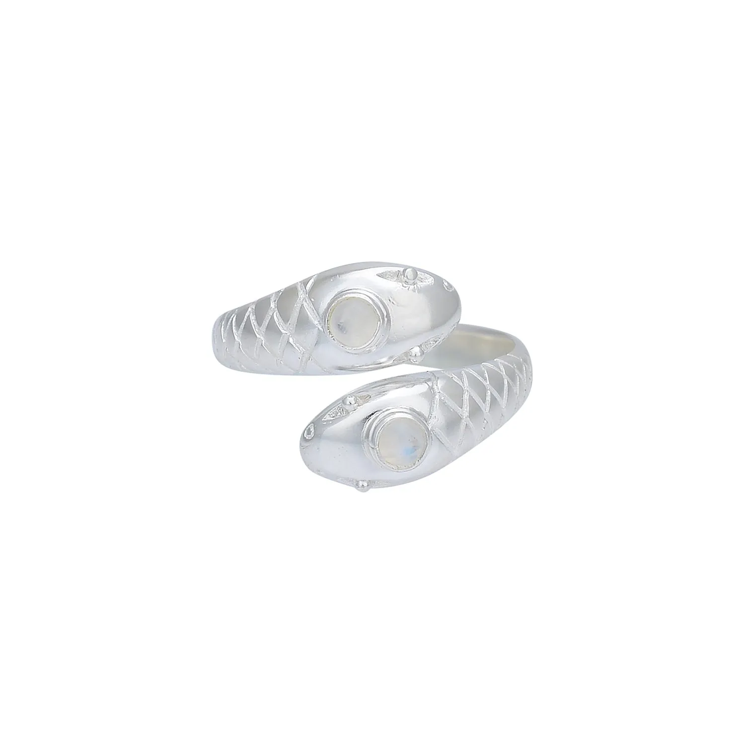 Double Headed Serpent Sterling Silver Rainbow Moonstone Ring
