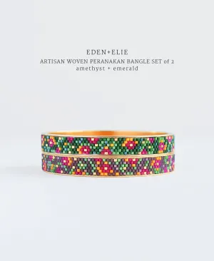 EDEN   ELIE Modern Peranakan gold narrow bangles set of 2 - emerald   amethyst