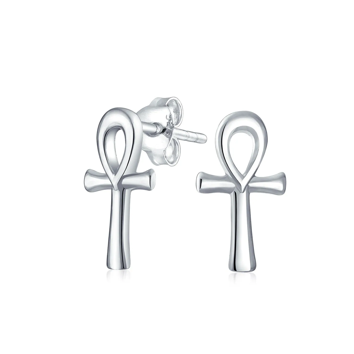 Egyptian Ankh Cross Religious Drop Stud Earrings Rose Gold .925 Silver