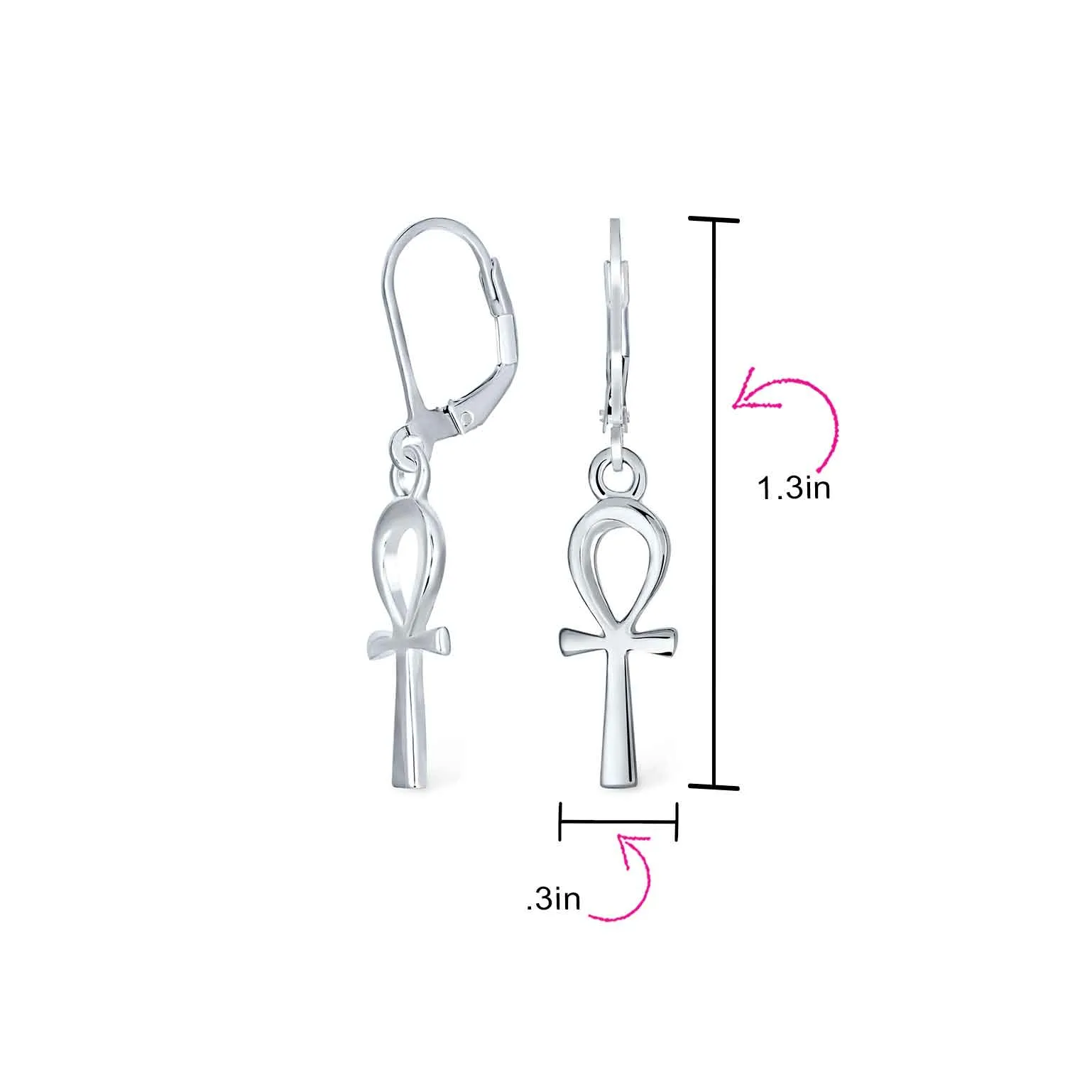 Egyptian Ankh Cross Religious Drop Stud Earrings Rose Gold .925 Silver