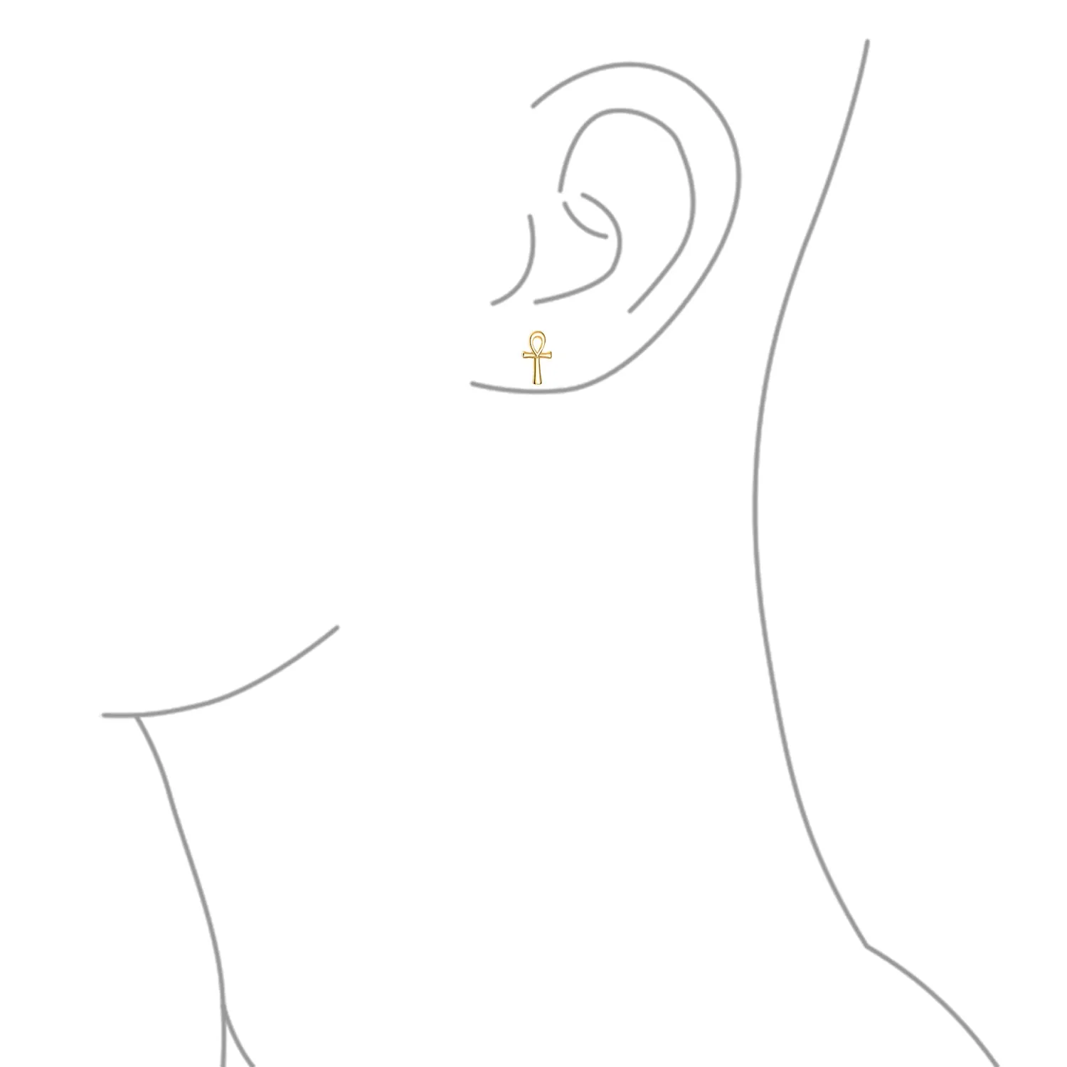 Egyptian Ankh Cross Religious Drop Stud Earrings Rose Gold .925 Silver