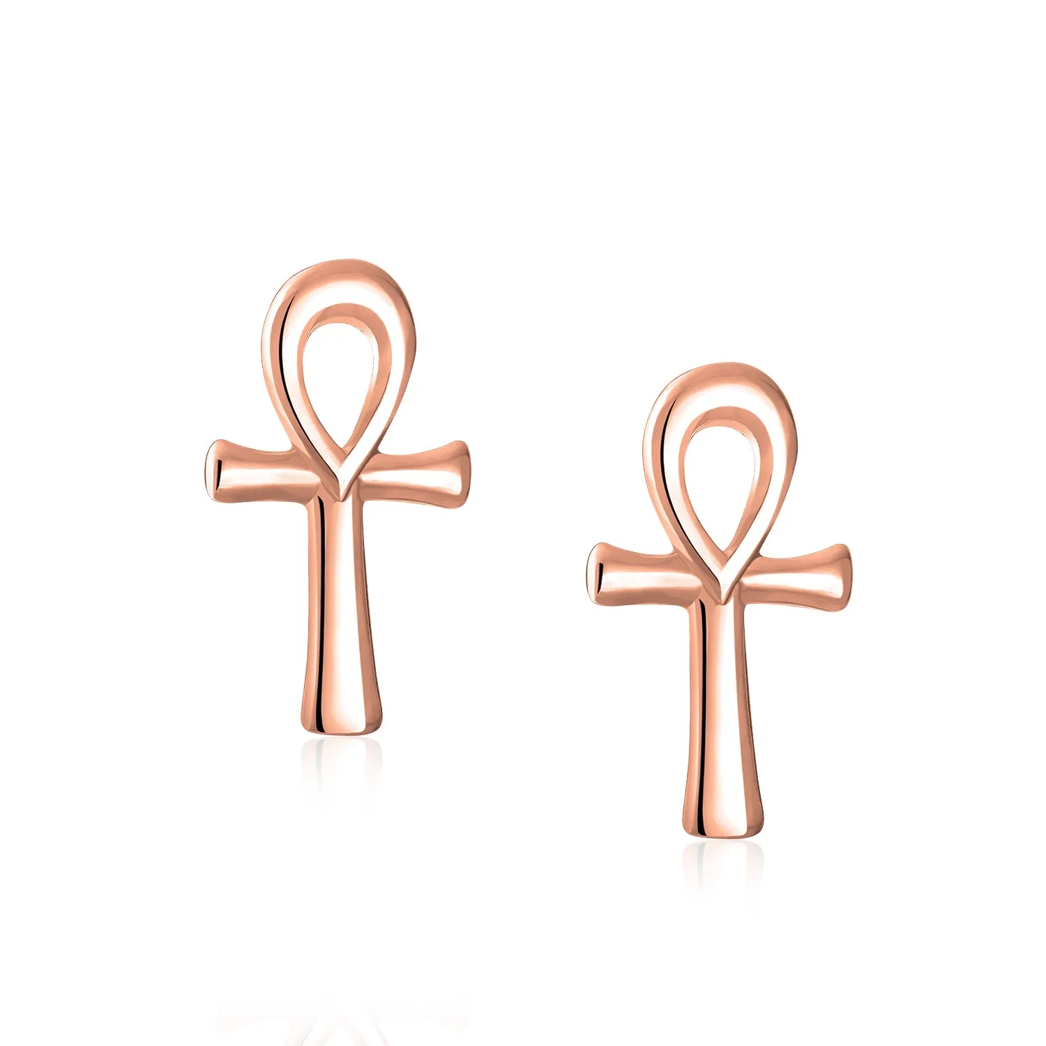 Egyptian Ankh Cross Religious Drop Stud Earrings Rose Gold .925 Silver