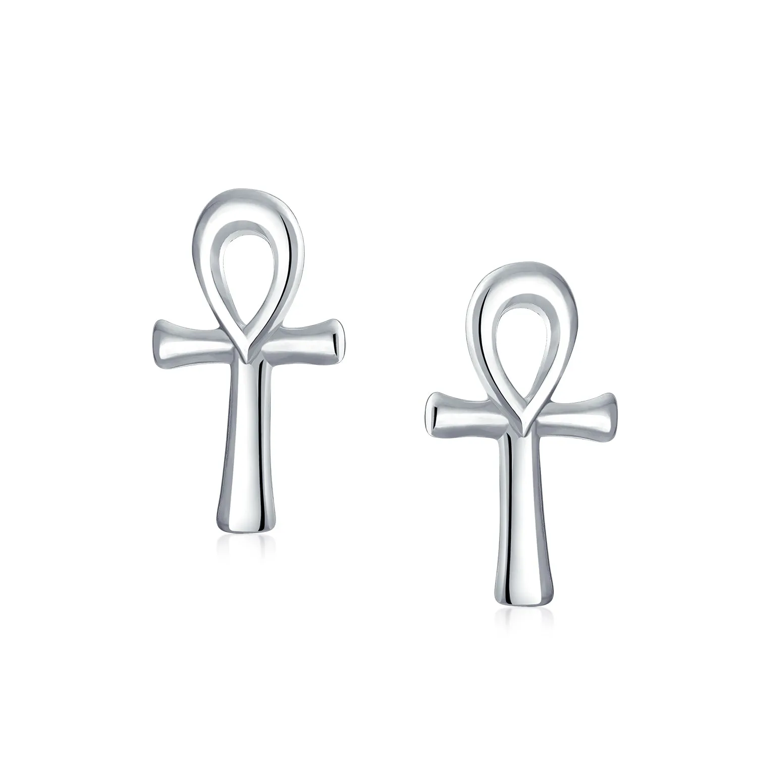 Egyptian Ankh Cross Religious Drop Stud Earrings Rose Gold .925 Silver