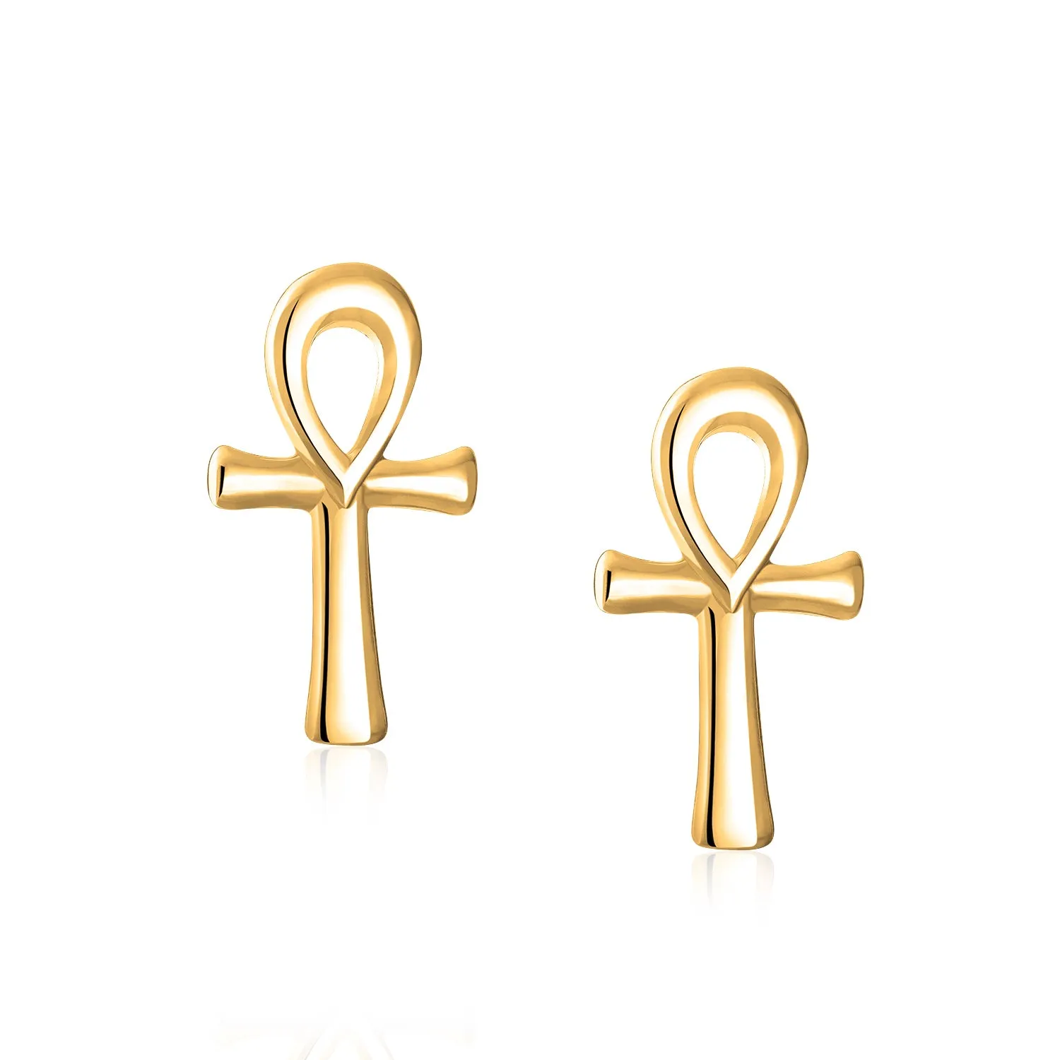 Egyptian Ankh Cross Religious Drop Stud Earrings Rose Gold .925 Silver