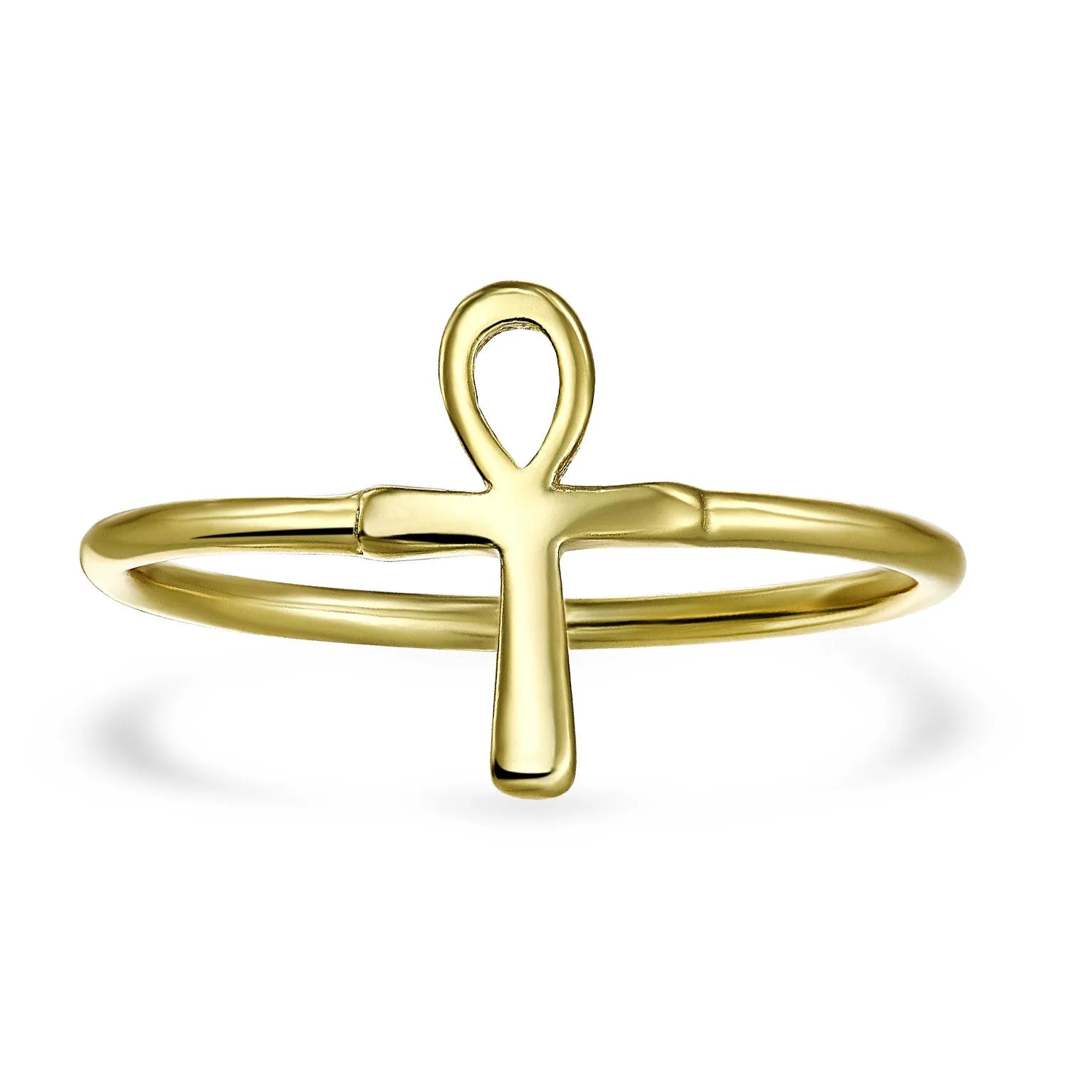 Egyptian Ankh Cross Religious Drop Stud Earrings Rose Gold .925 Silver