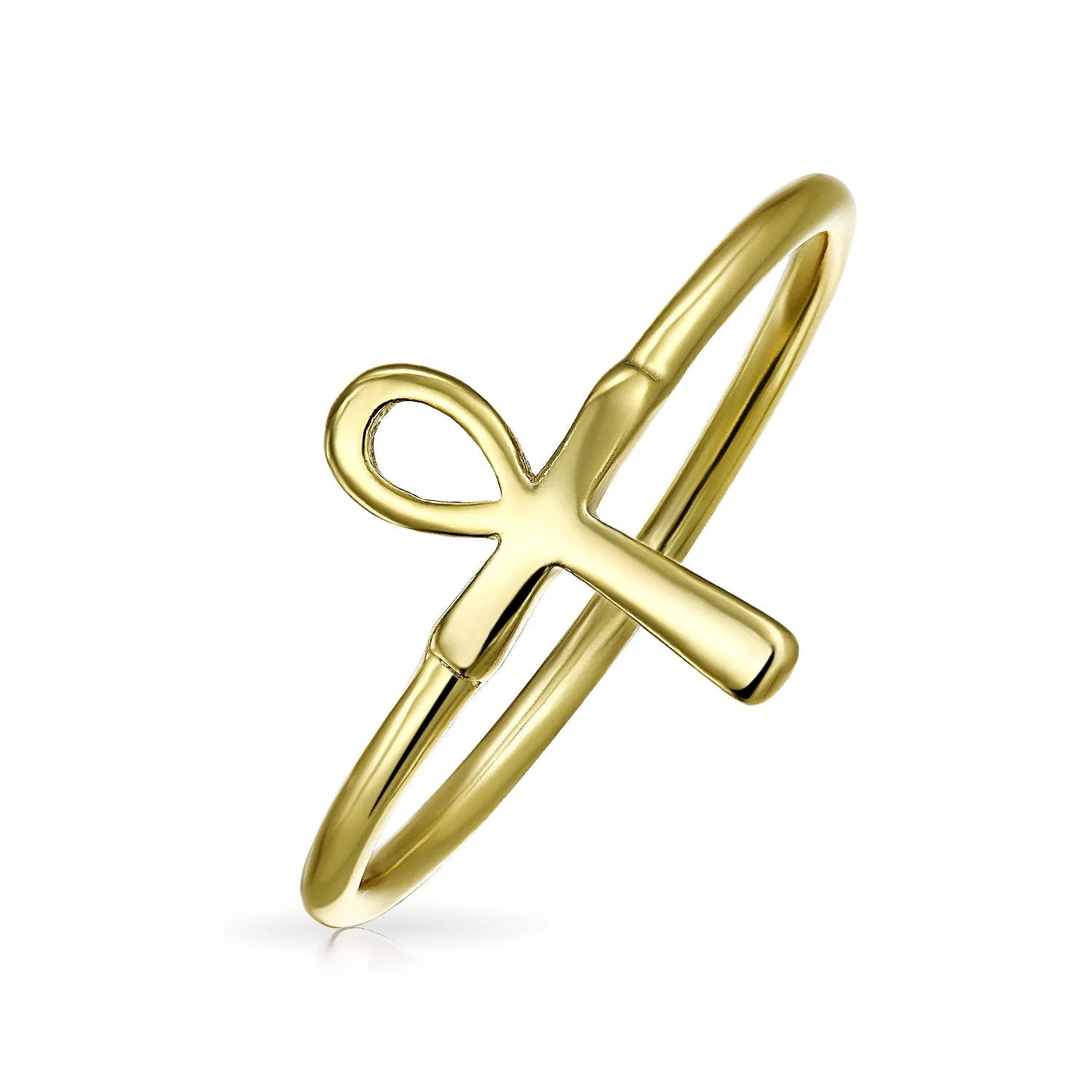 Egyptian Ankh Cross Religious Drop Stud Earrings Rose Gold .925 Silver
