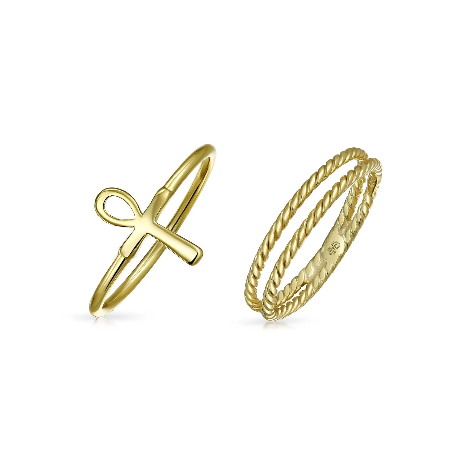 Egyptian Ankh Cross Religious Drop Stud Earrings Rose Gold .925 Silver