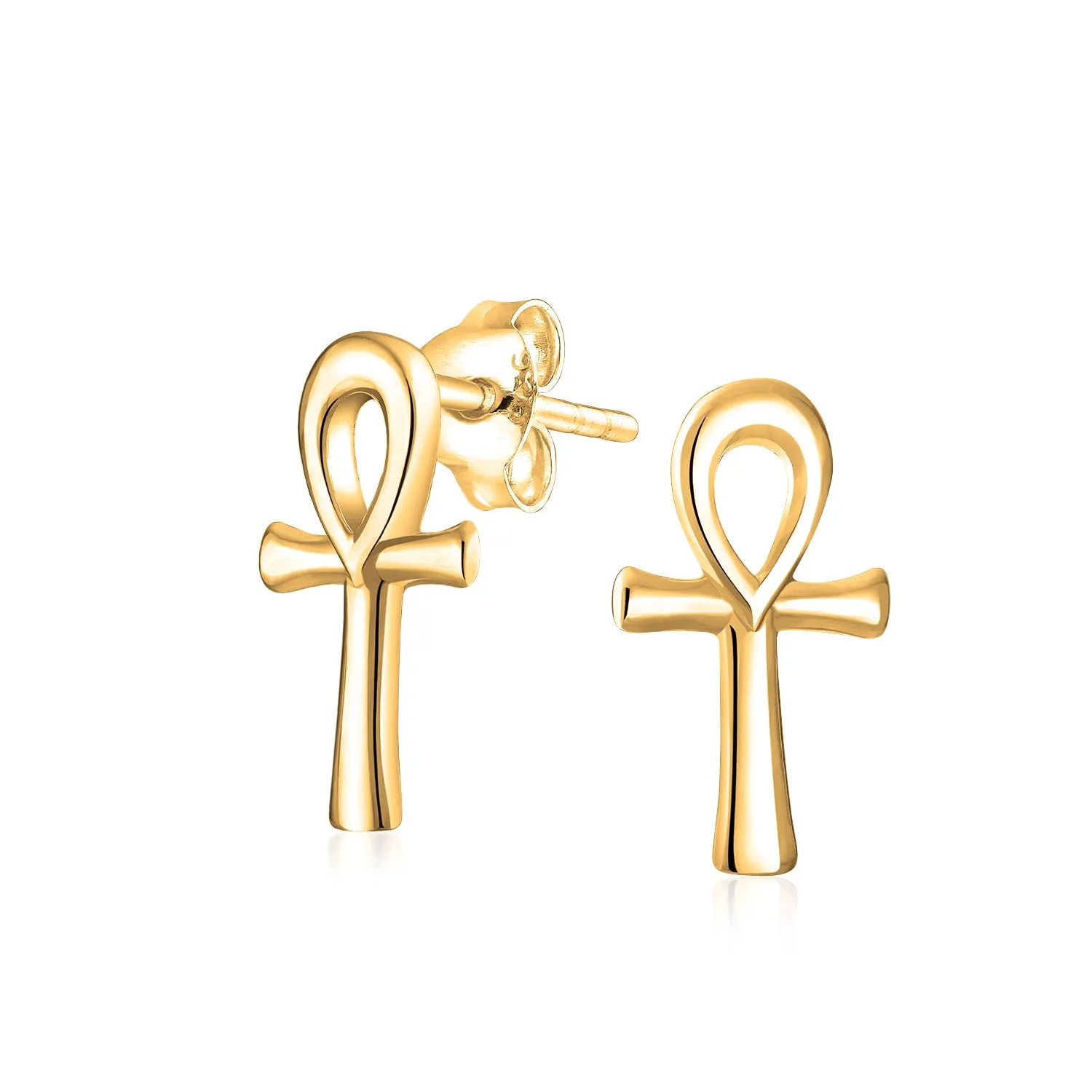 Egyptian Ankh Cross Religious Drop Stud Earrings Rose Gold .925 Silver