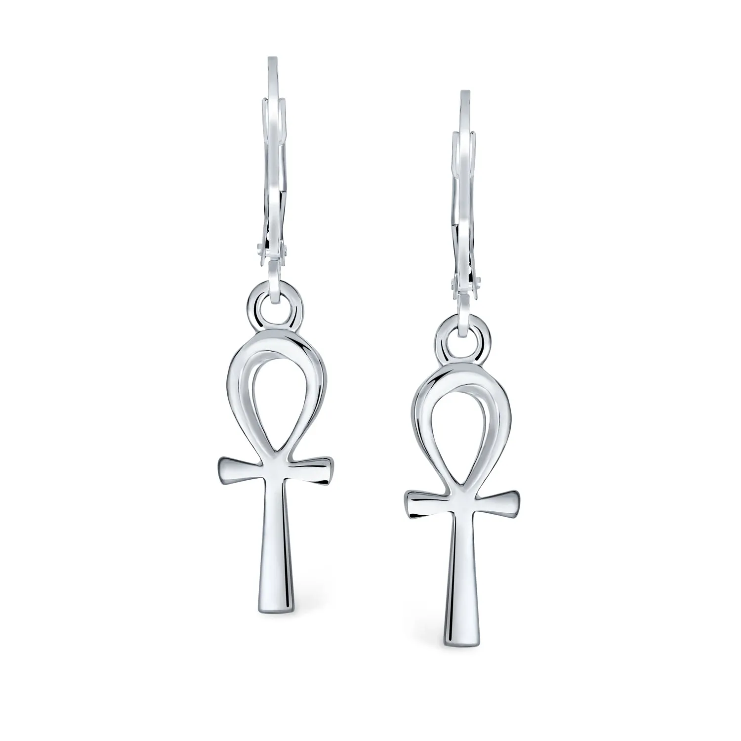 Egyptian Ankh Cross Religious Drop Stud Earrings Rose Gold .925 Silver