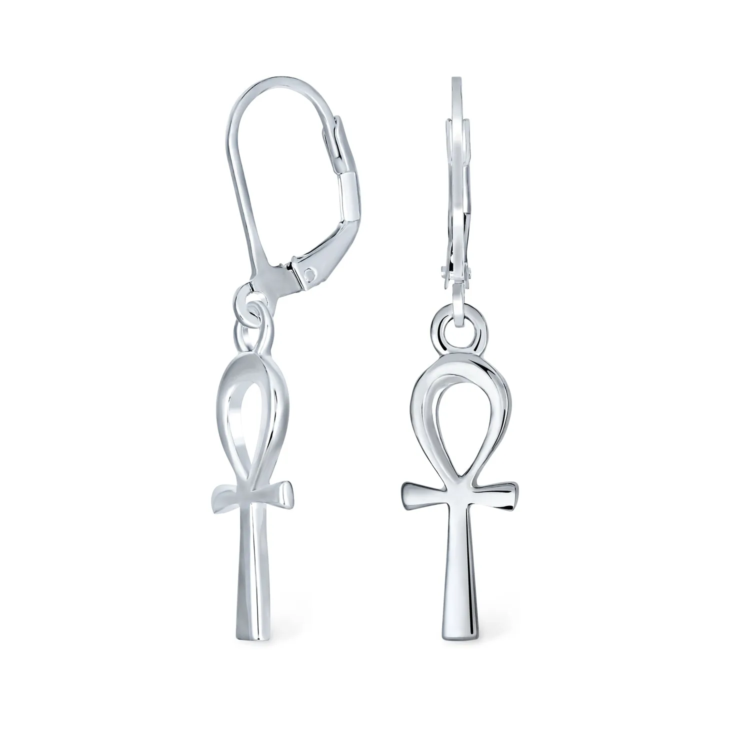 Egyptian Ankh Cross Religious Drop Stud Earrings Rose Gold .925 Silver