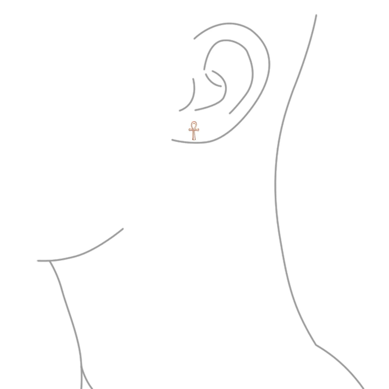Egyptian Ankh Cross Religious Drop Stud Earrings Rose Gold .925 Silver