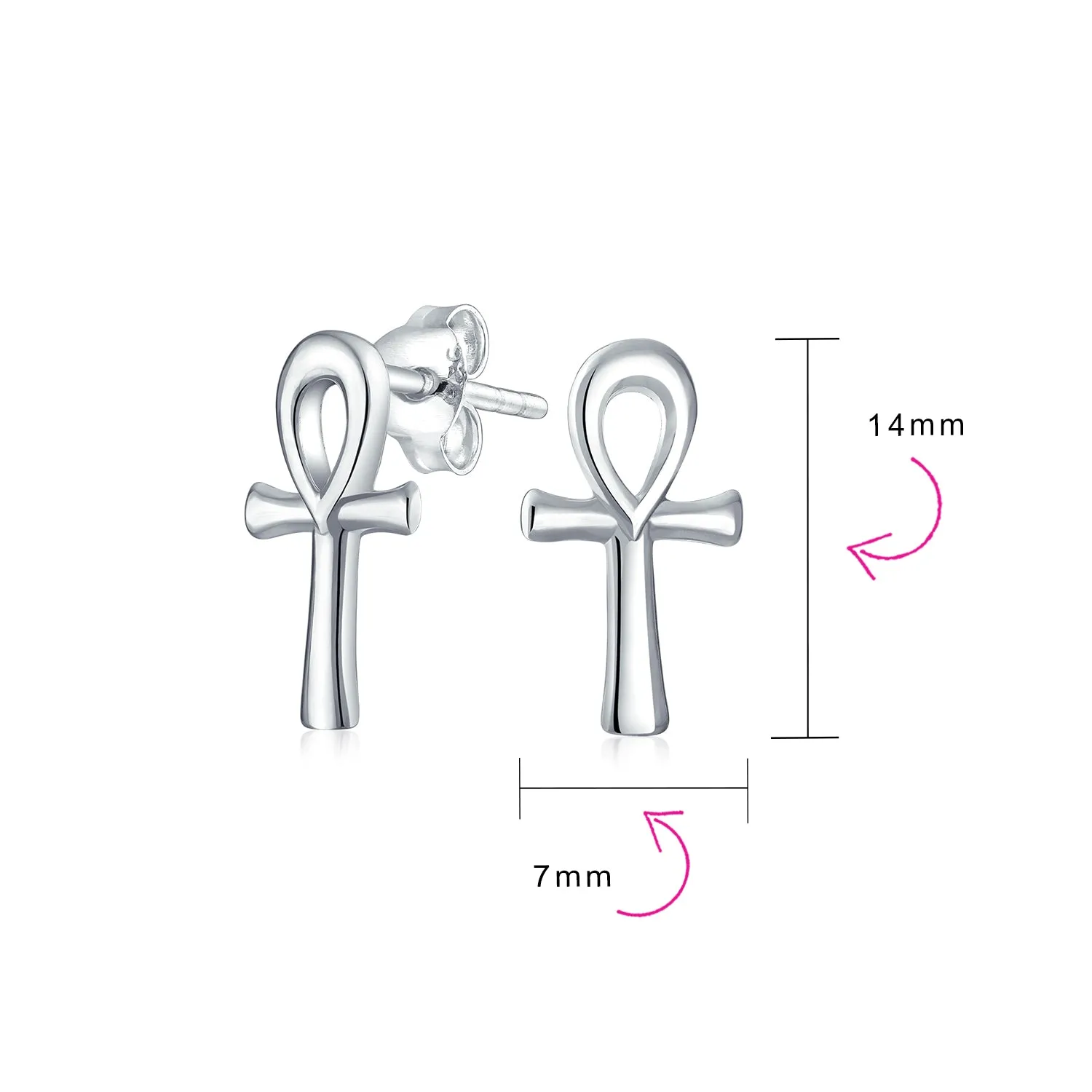Egyptian Ankh Cross Religious Drop Stud Earrings Rose Gold .925 Silver