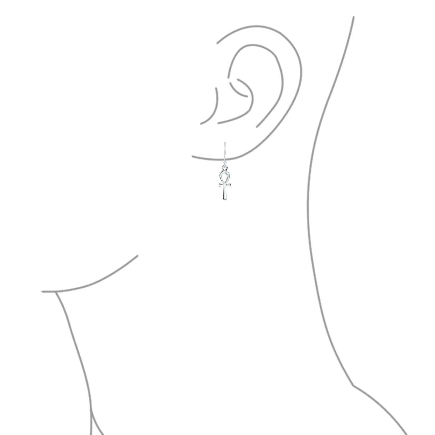 Egyptian Ankh Cross Religious Drop Stud Earrings Rose Gold .925 Silver