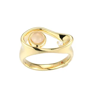 ELLE Gold Plated "Satellite" Moonstone & Moissanite Ring