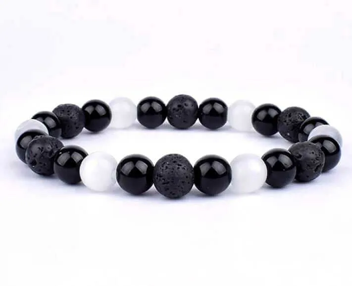 Empath Triple Protection Bracelet 6mm Natural Selenite, Lava Stone, Black Obsidian beads 8 inch