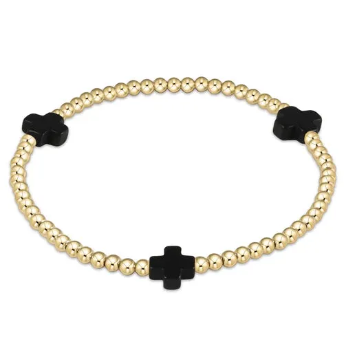 Enewton signature cross gold pattern 3mm bead bracelet onyx