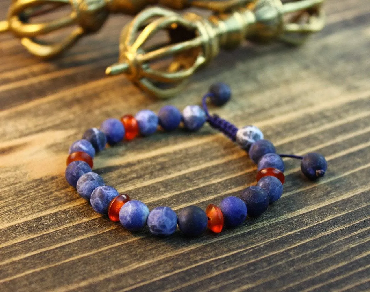 Enlightening Lapis and Horn Bead Wrist Mala