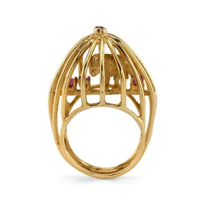 Estate 1950s Caged Canary Ring with Rubies