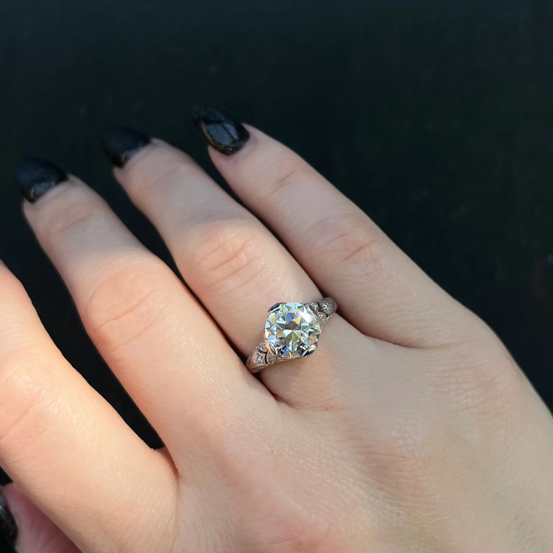 Estate Platinum 2.56 Carat Old European Cut Diamond Engagement Ring