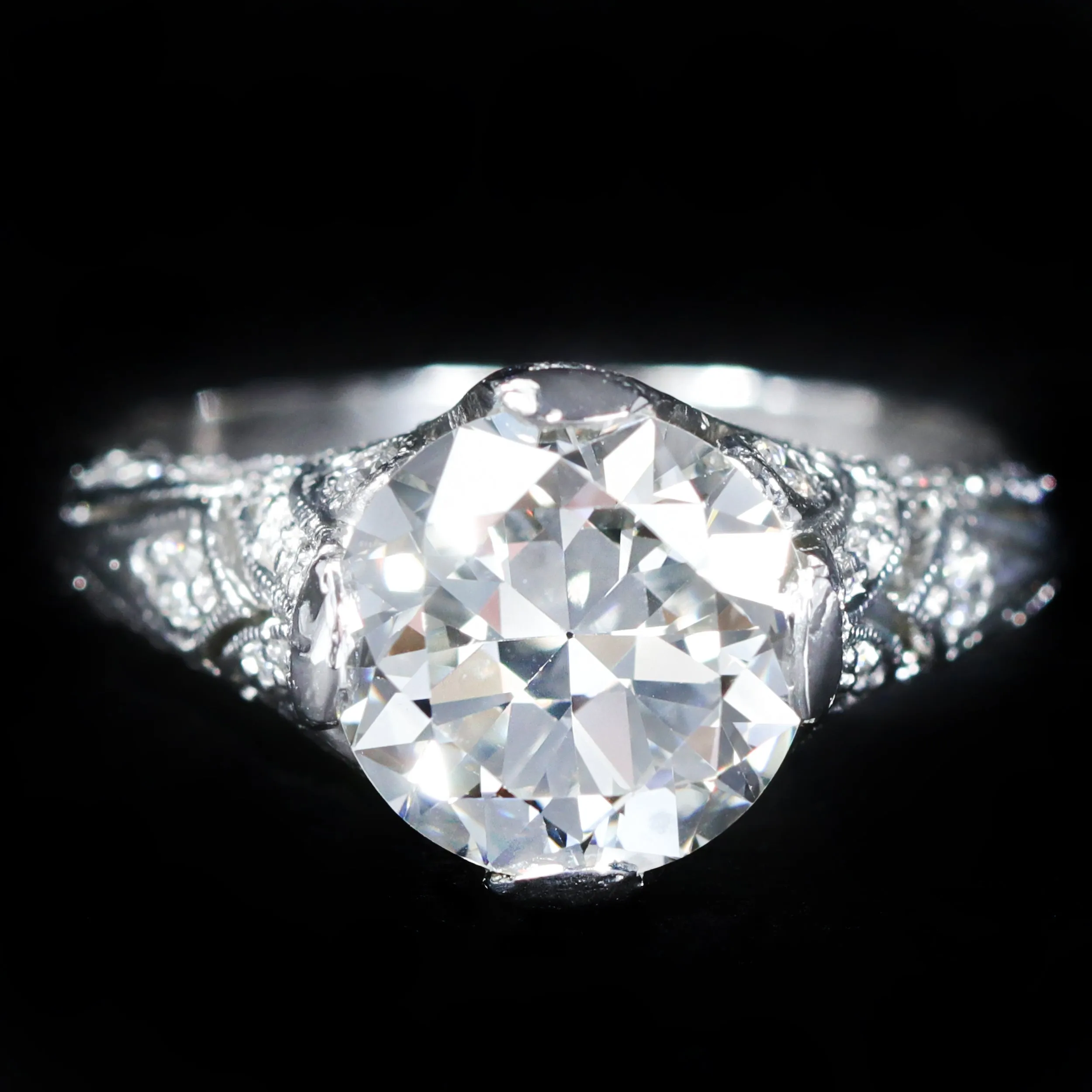 Estate Platinum 2.56 Carat Old European Cut Diamond Engagement Ring