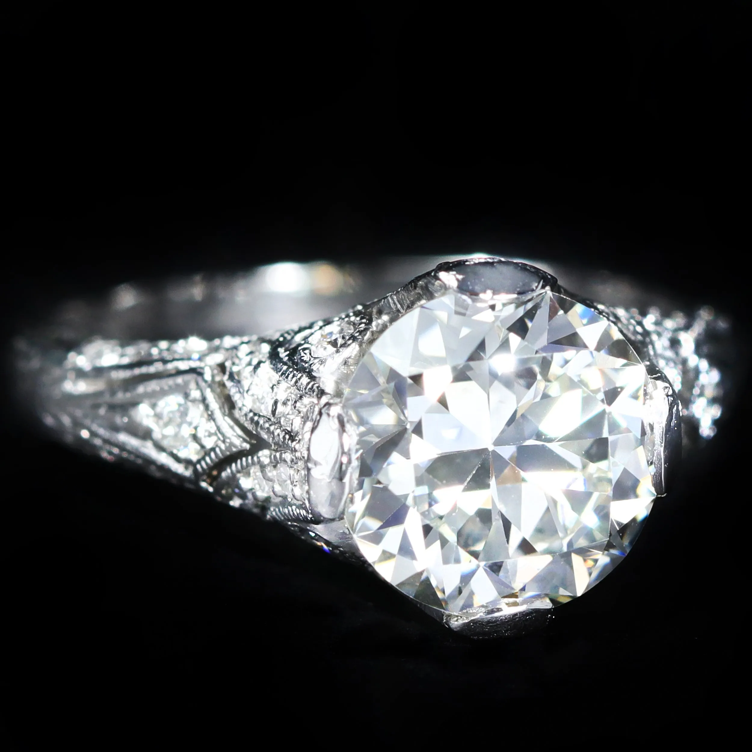 Estate Platinum 2.56 Carat Old European Cut Diamond Engagement Ring