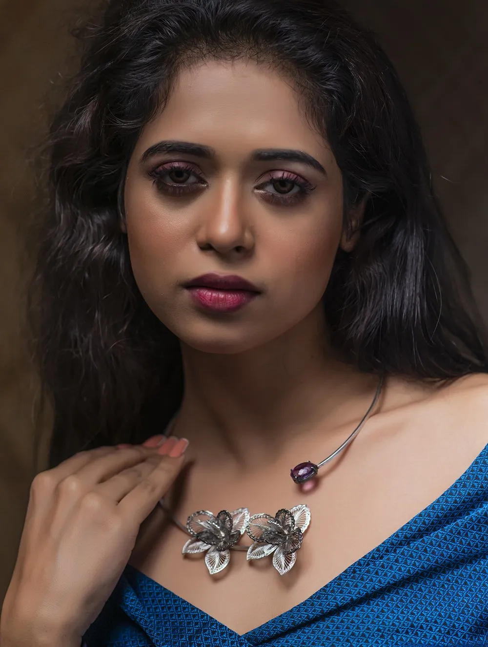 Exclusive Sterling Silver Filigree Collar Necklace - Orchid