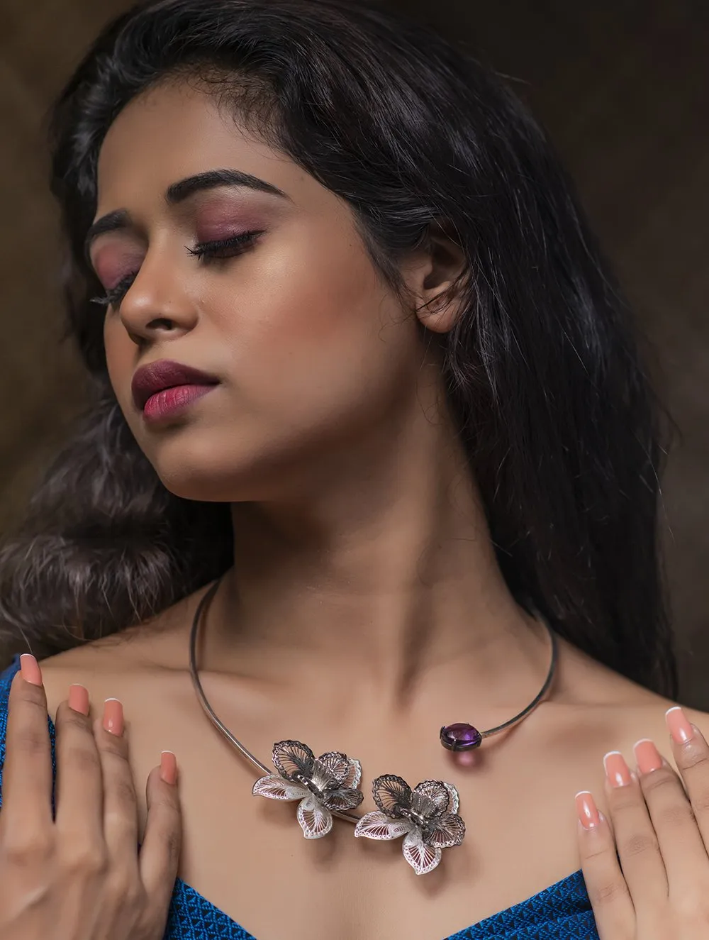 Exclusive Sterling Silver Filigree Collar Necklace - Orchid