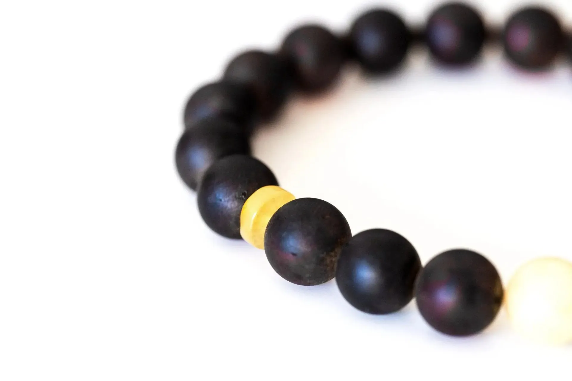 Exquisite Dark Amber Bead Bracelet with Polished Yellow Accents - Handcrafted Baltic Beauty