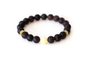 Exquisite Dark Amber Bead Bracelet with Polished Yellow Accents - Handcrafted Baltic Beauty