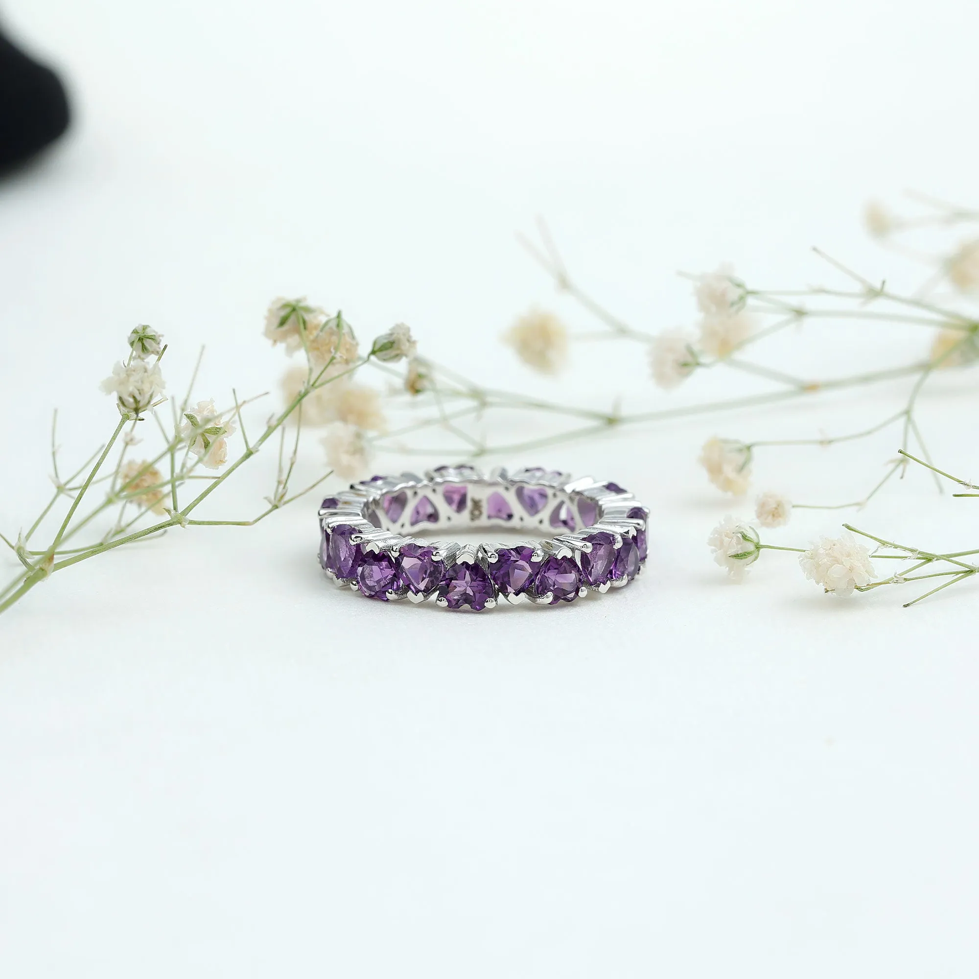 February Birthstone Amethyst Heart Eternity Ring in Gold