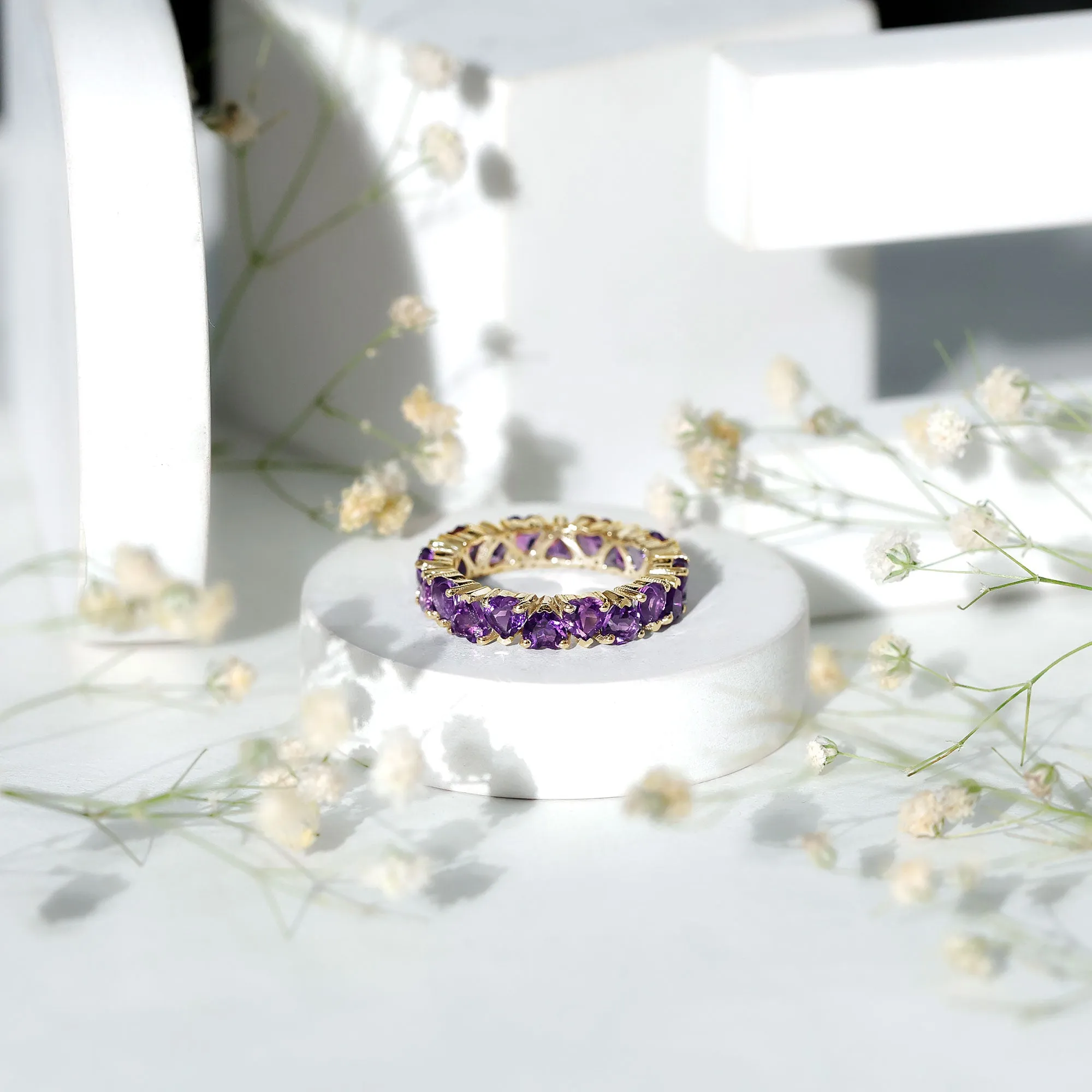 February Birthstone Amethyst Heart Eternity Ring in Gold