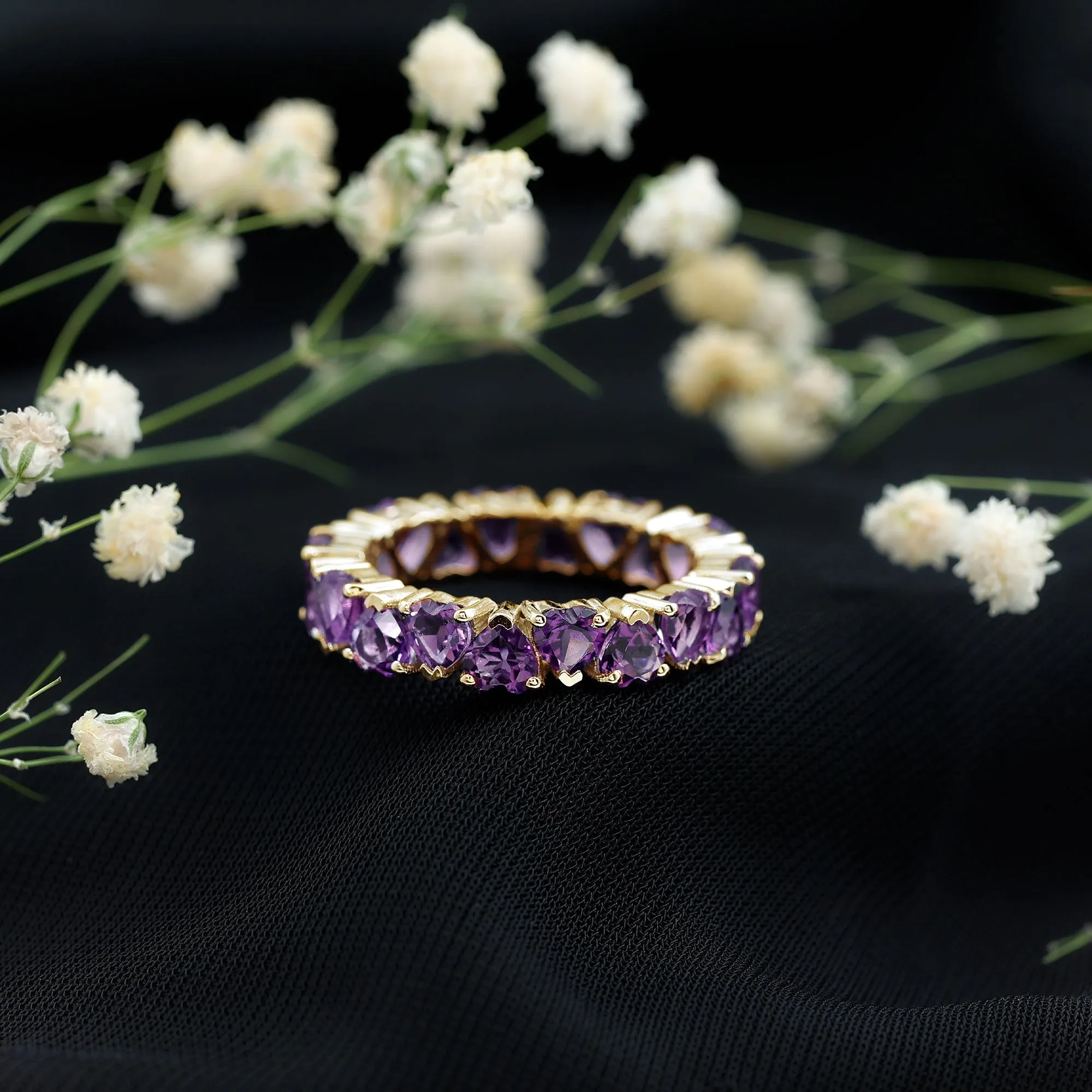 February Birthstone Amethyst Heart Eternity Ring in Gold