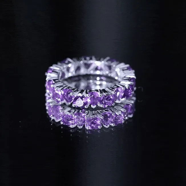 February Birthstone Amethyst Heart Eternity Ring in Gold