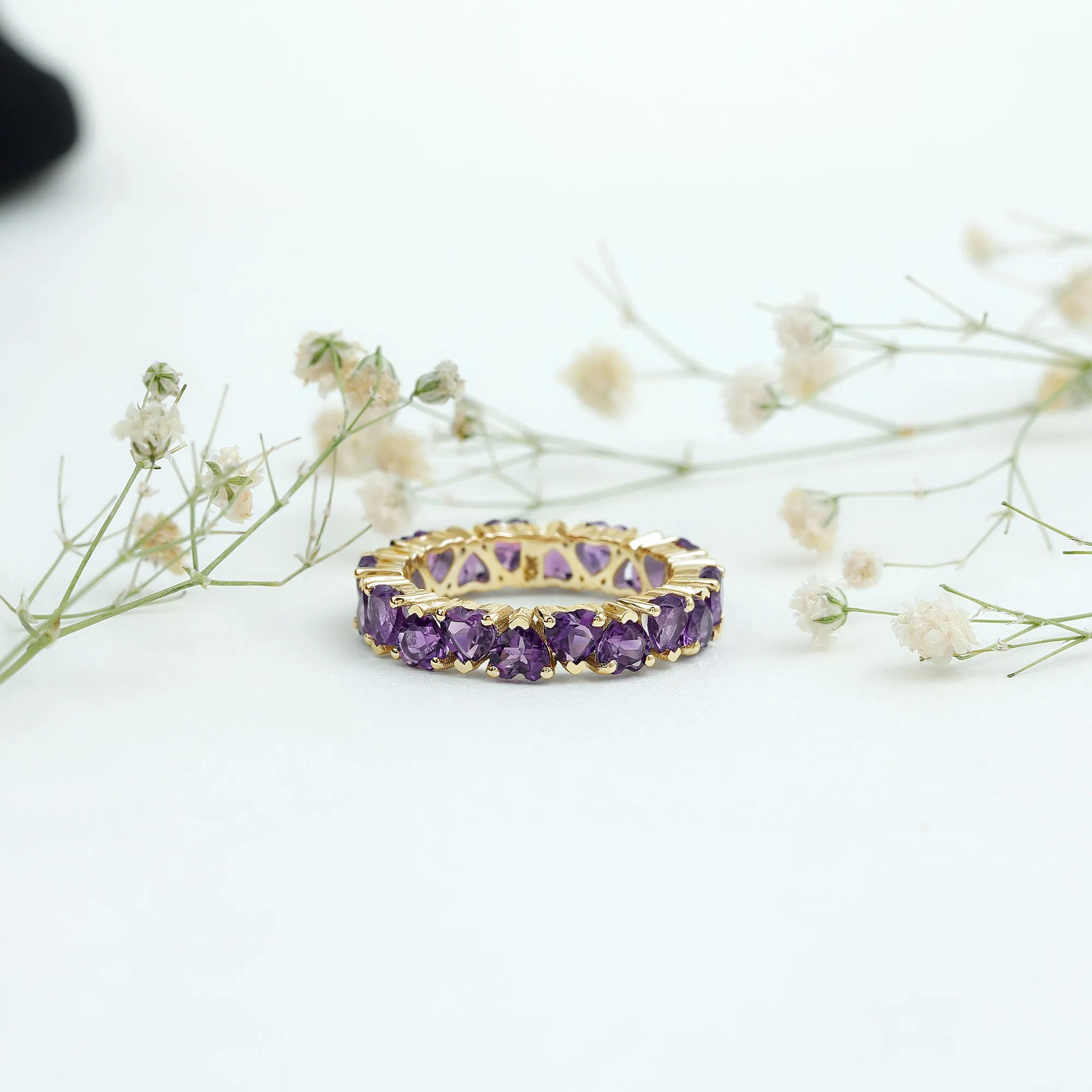 February Birthstone Amethyst Heart Eternity Ring in Gold