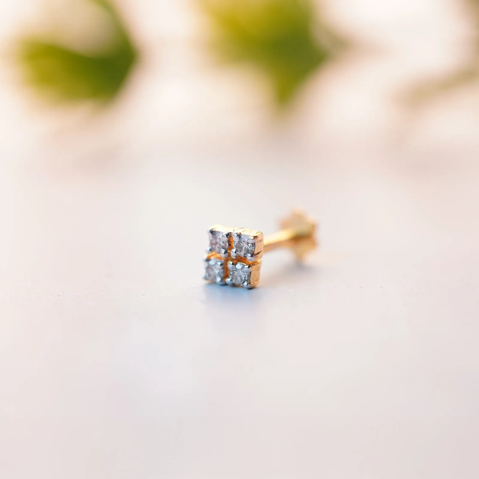 Four Stone Yellow Gold Diamond Nose Stud
