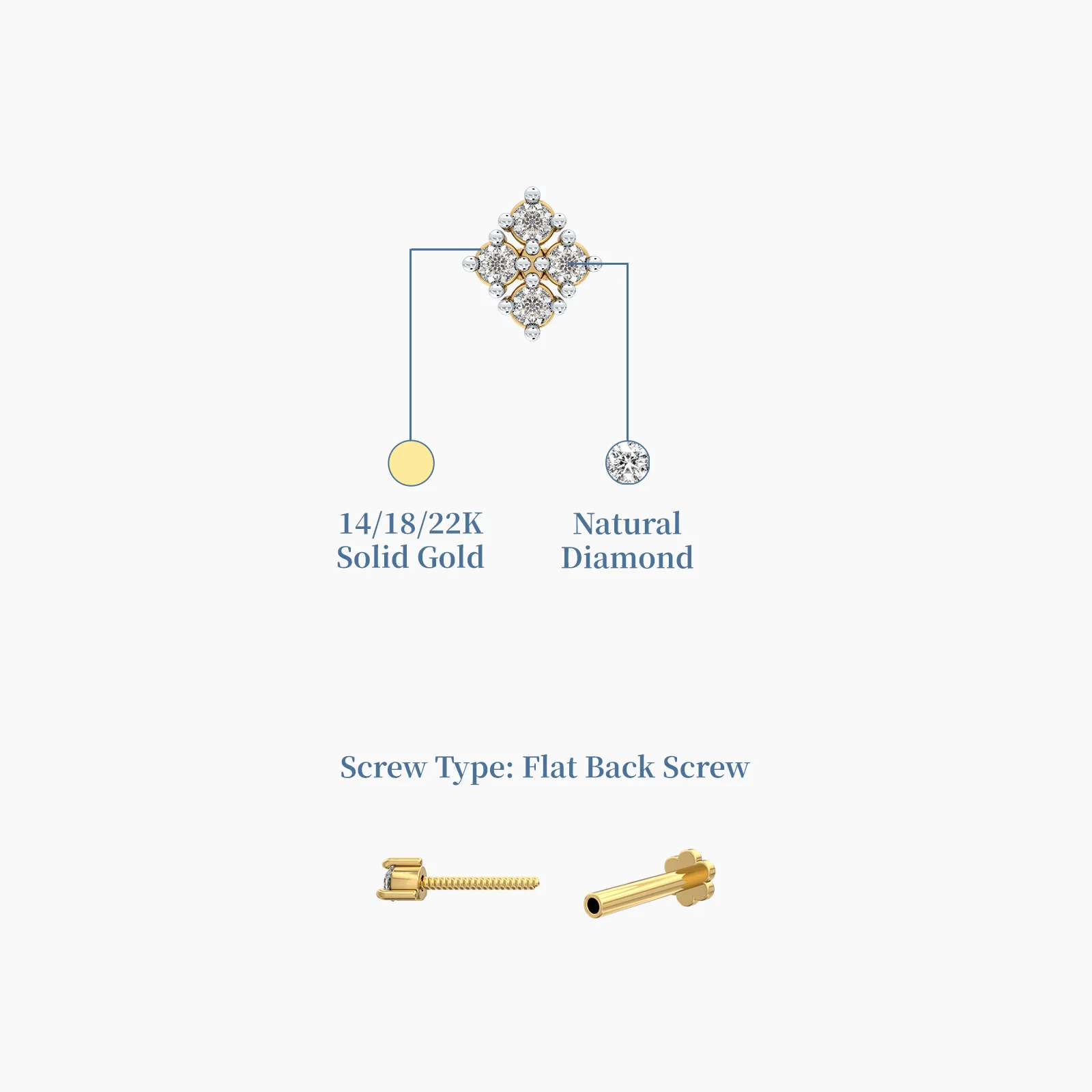 Four Stone Yellow Gold Diamond Nose Stud