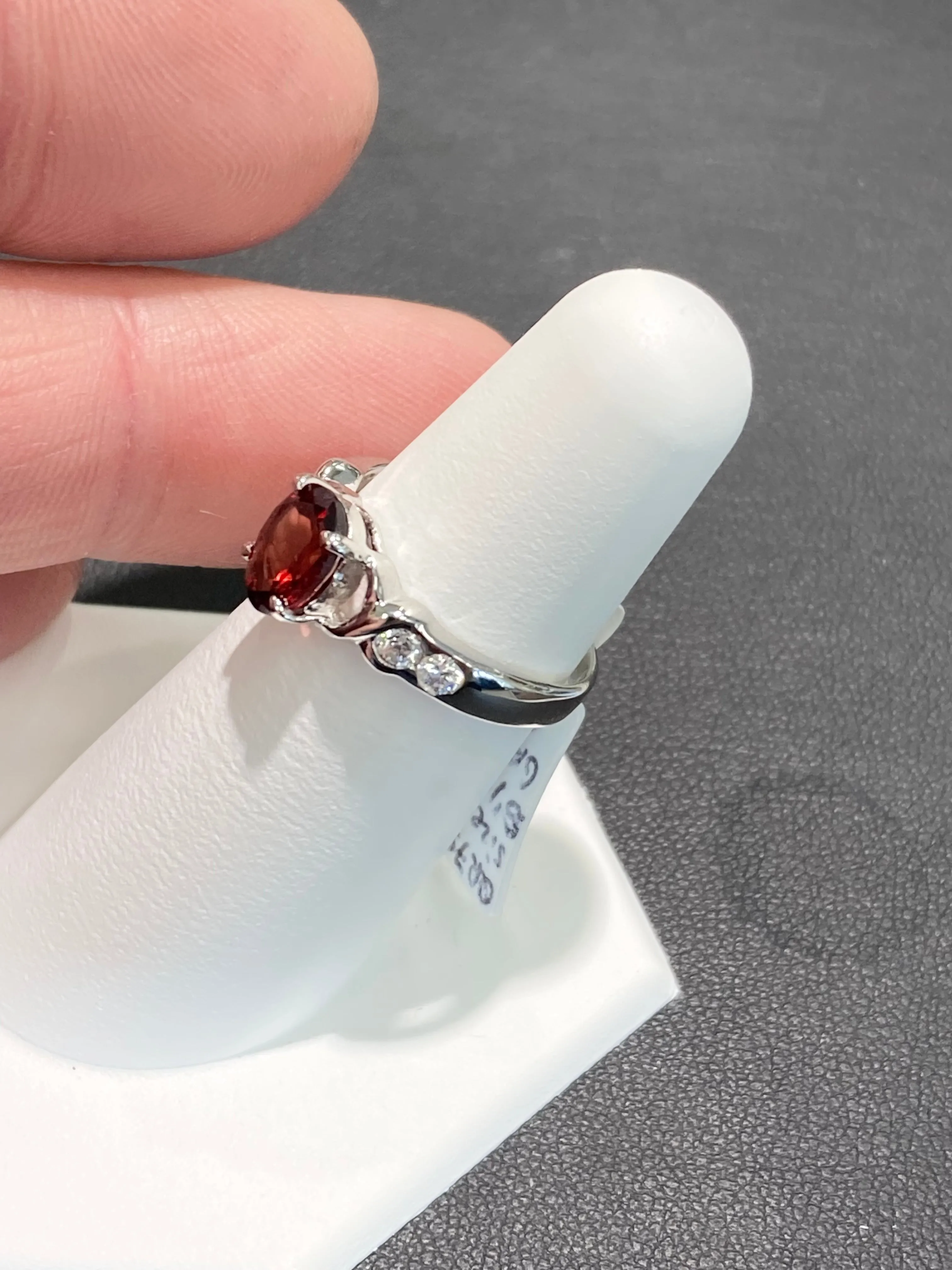 Garnet And Cubic Zirconia Silver Ring