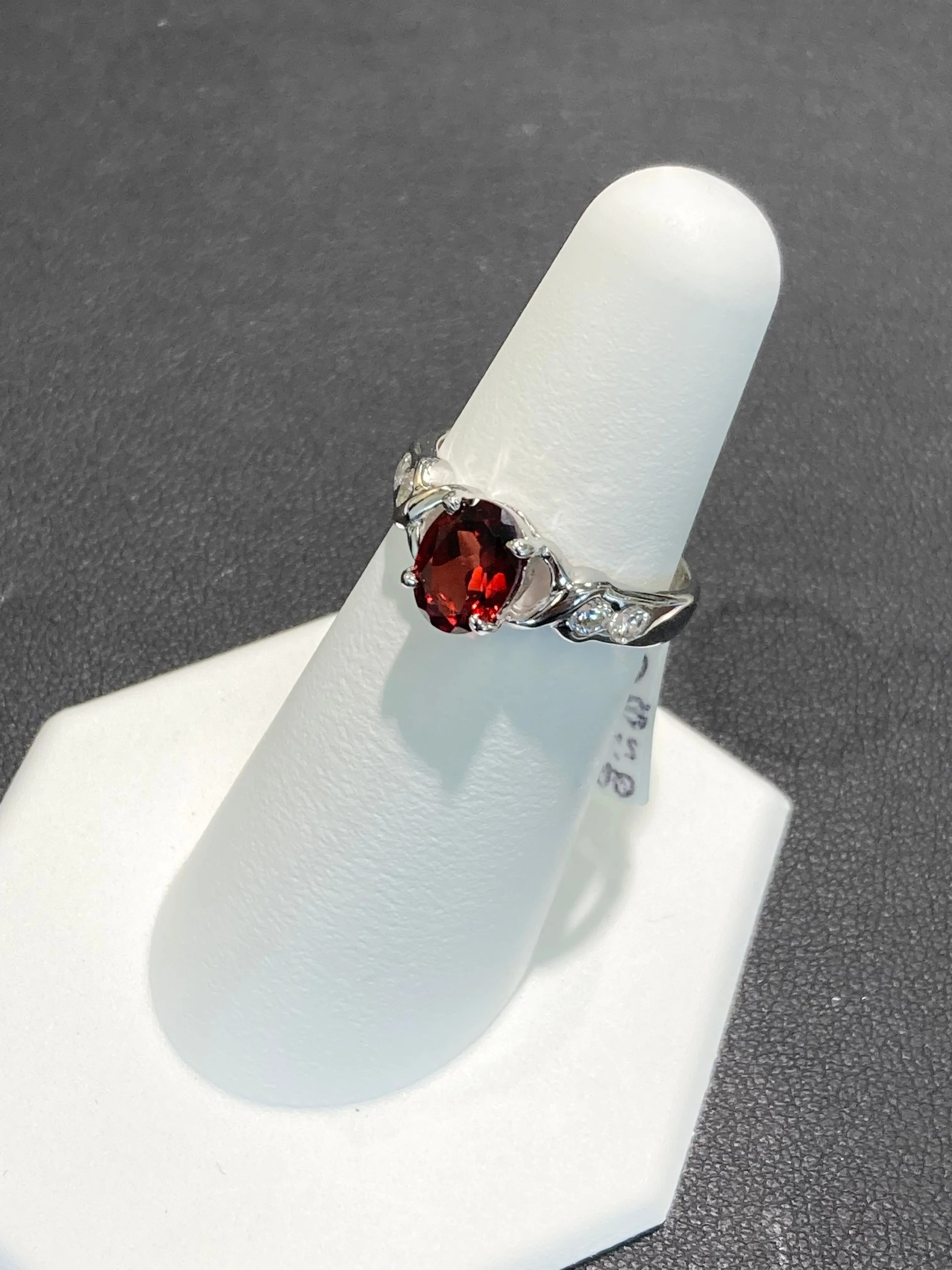 Garnet And Cubic Zirconia Silver Ring