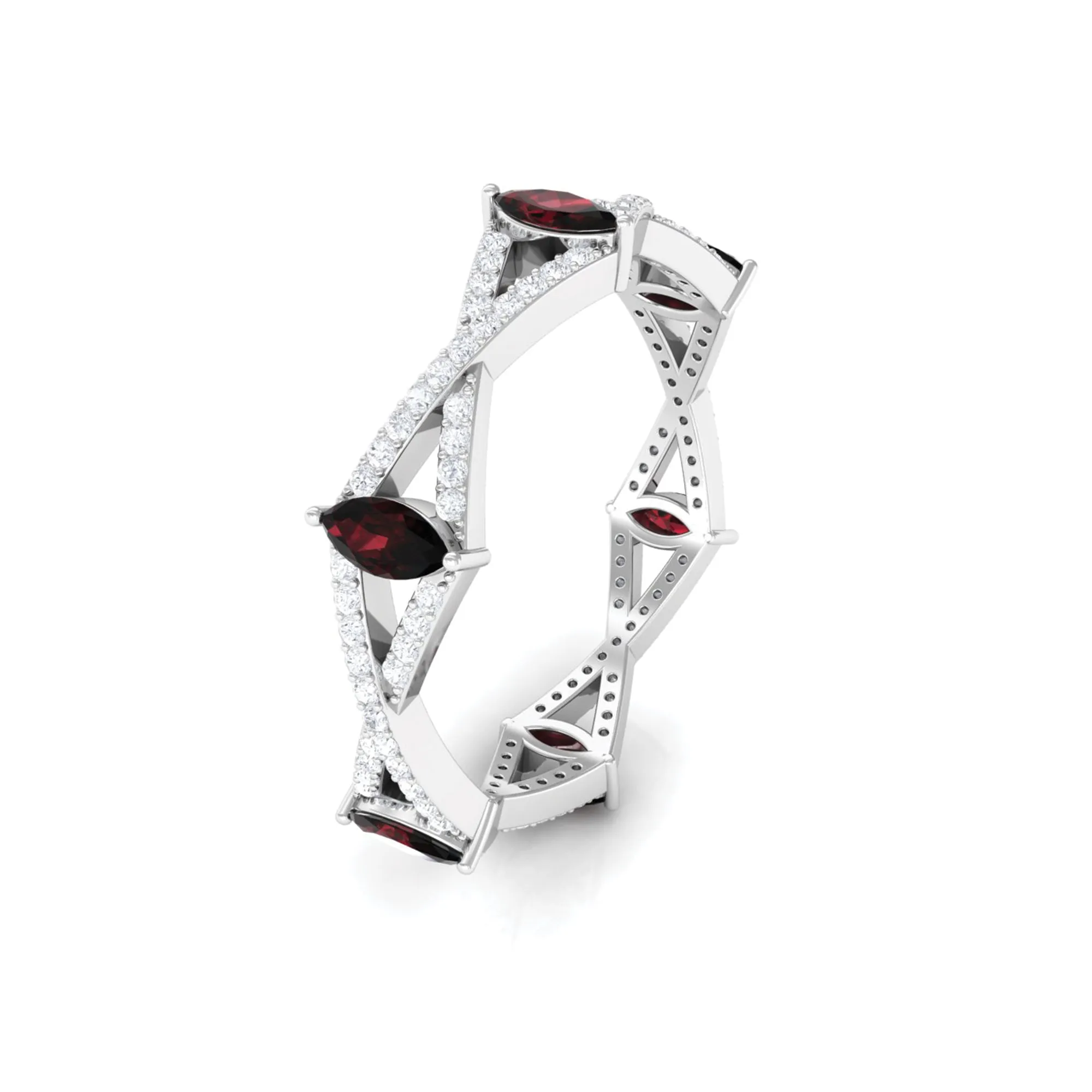 Garnet and Diamond Crossover Eternity Ring
