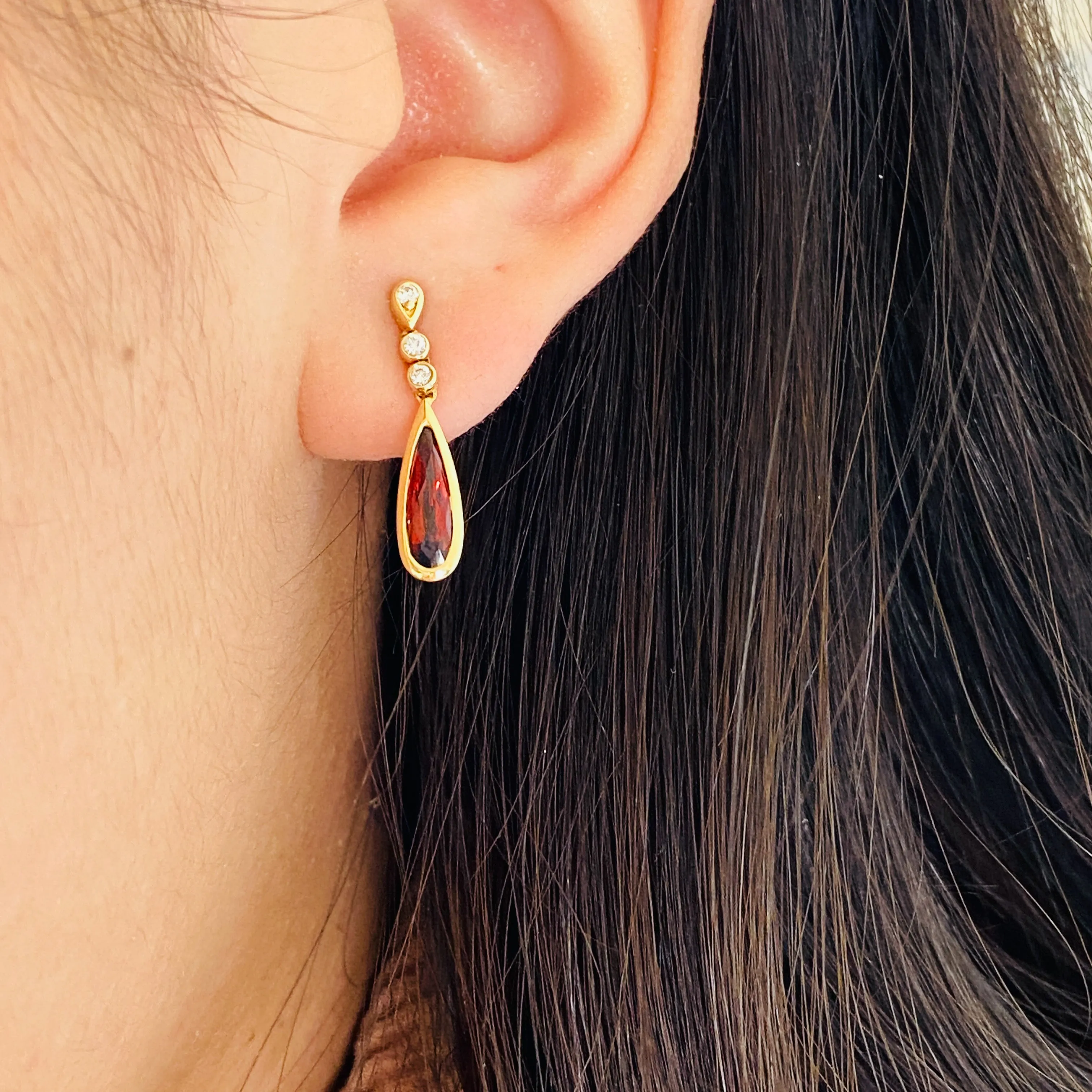 Garnet and Diamond Drop Earrings
