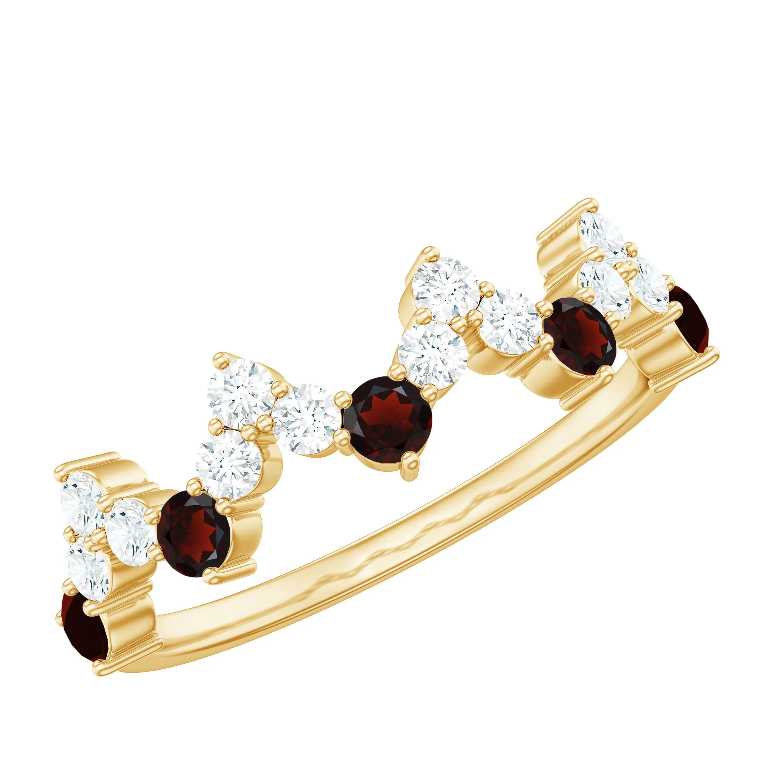 Garnet and Diamond Half Eternity Zigzag Ring