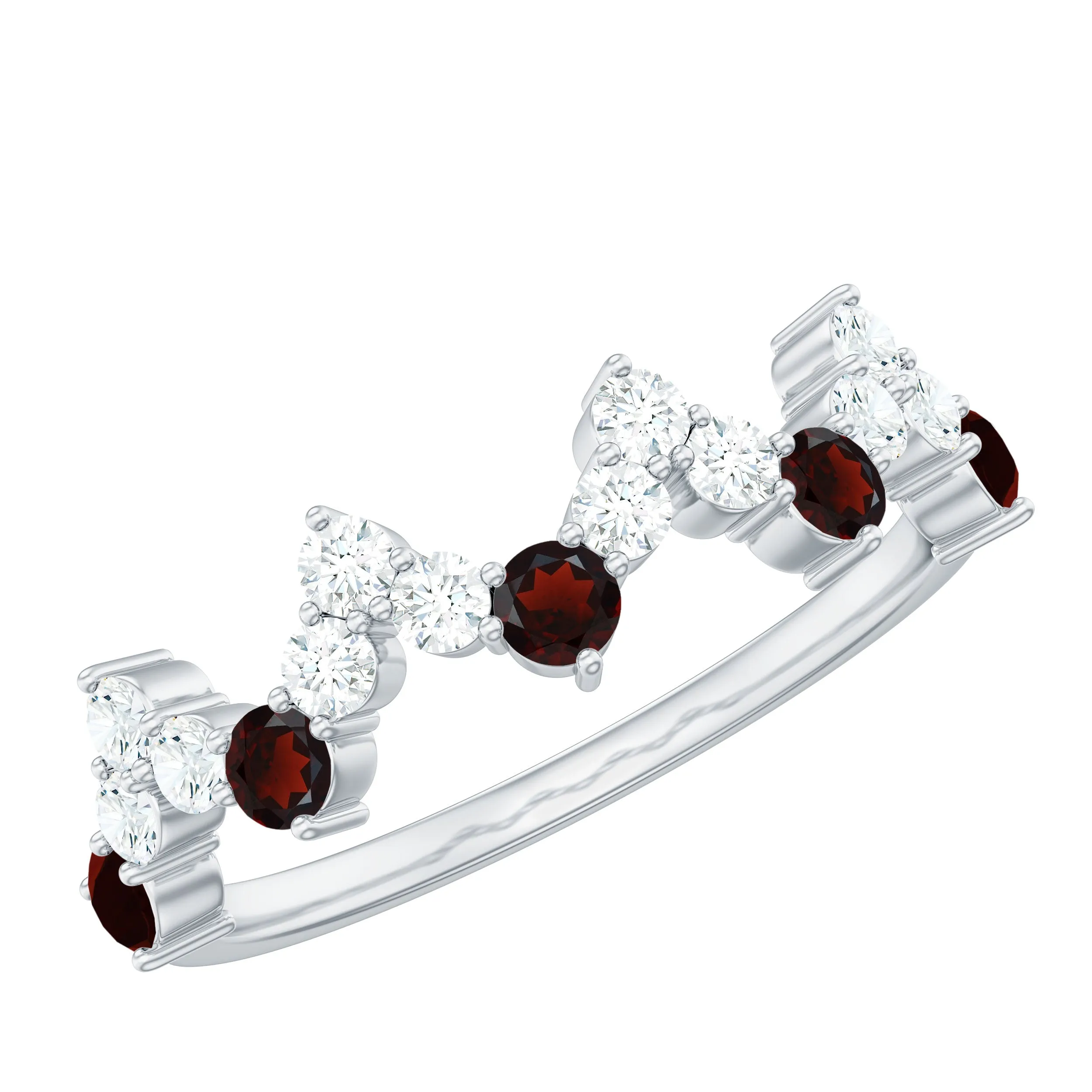 Garnet and Diamond Half Eternity Zigzag Ring