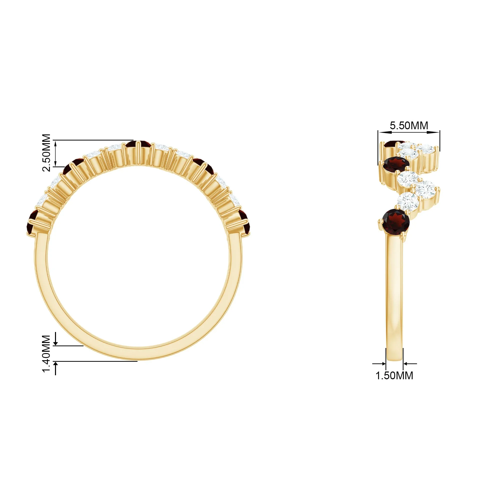 Garnet and Diamond Half Eternity Zigzag Ring