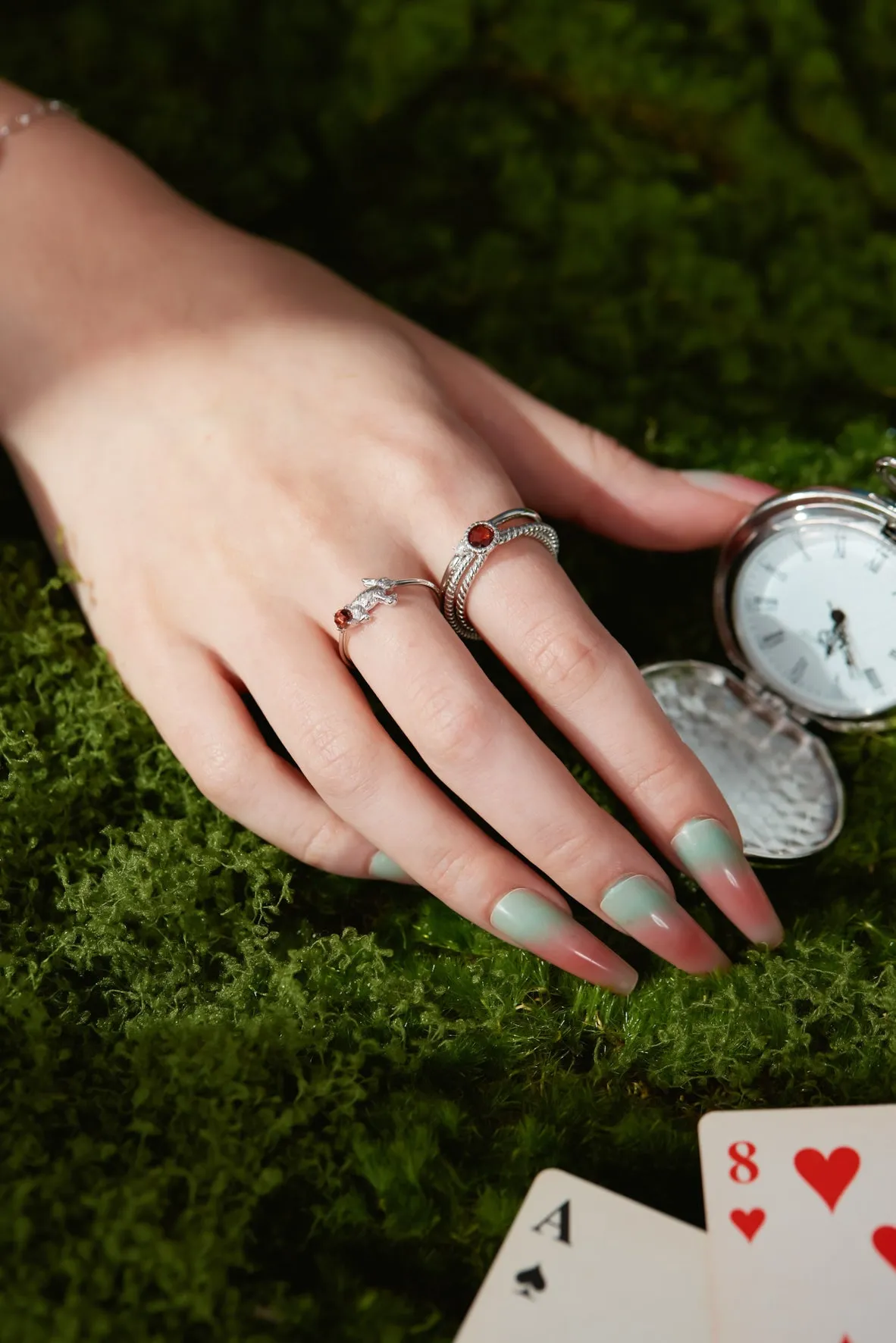 Garnet Silver Leaping Rabbit Ring