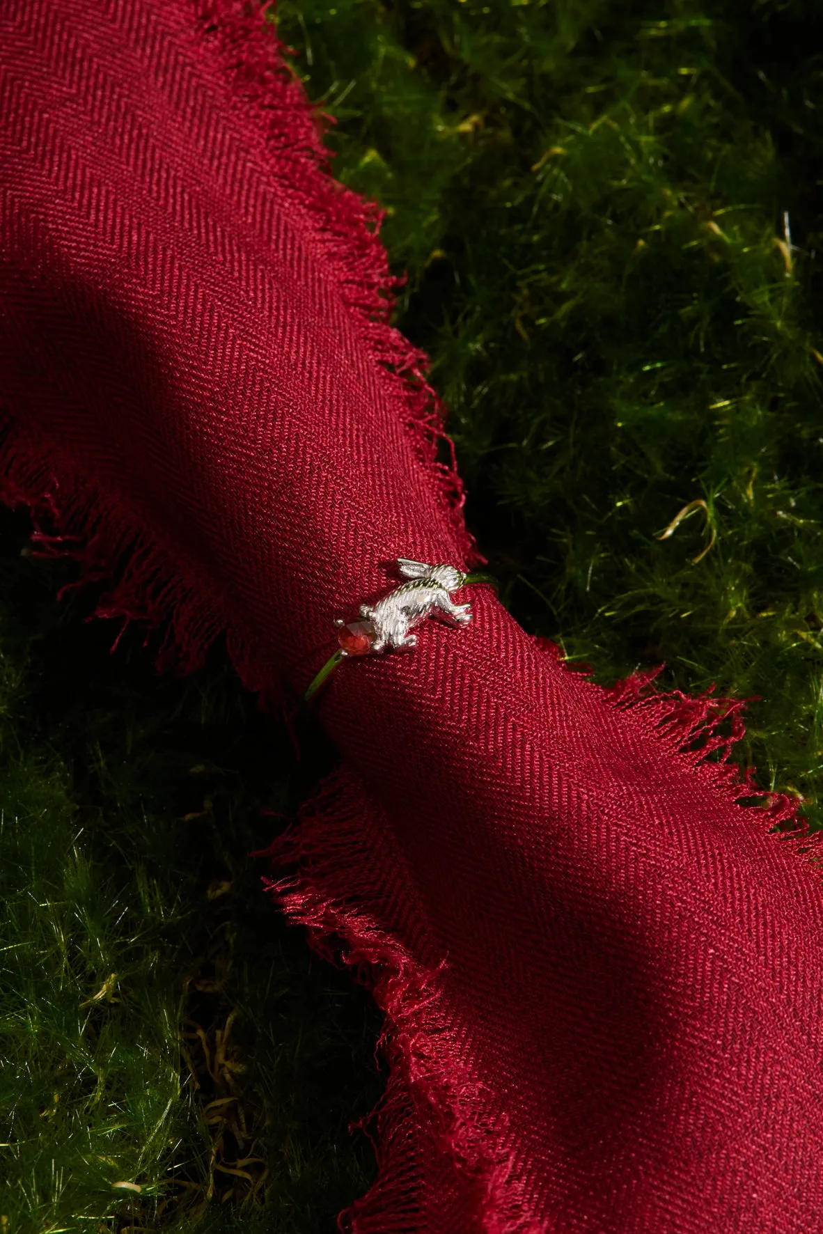 Garnet Silver Leaping Rabbit Ring