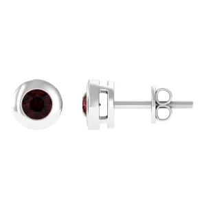Garnet Solitaire Stud Earrings in Bezel Setting