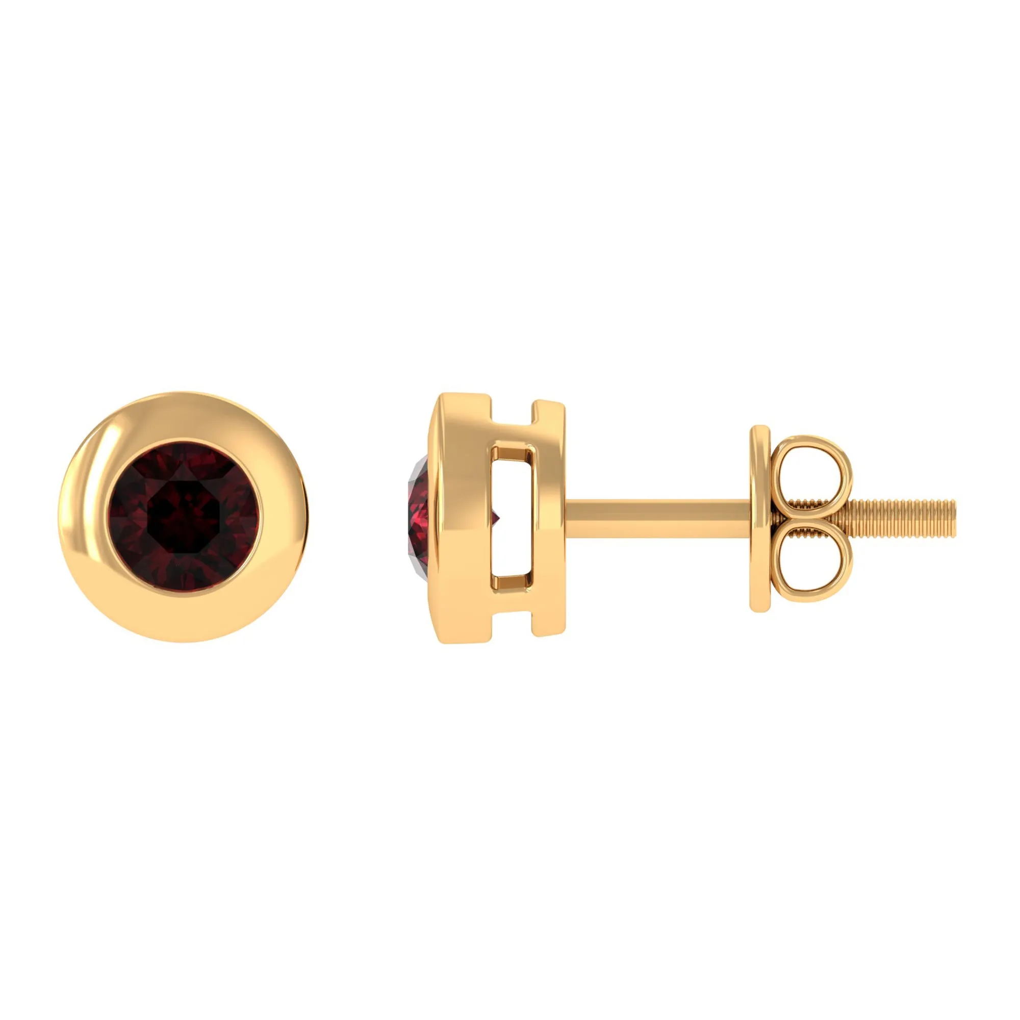 Garnet Solitaire Stud Earrings in Bezel Setting