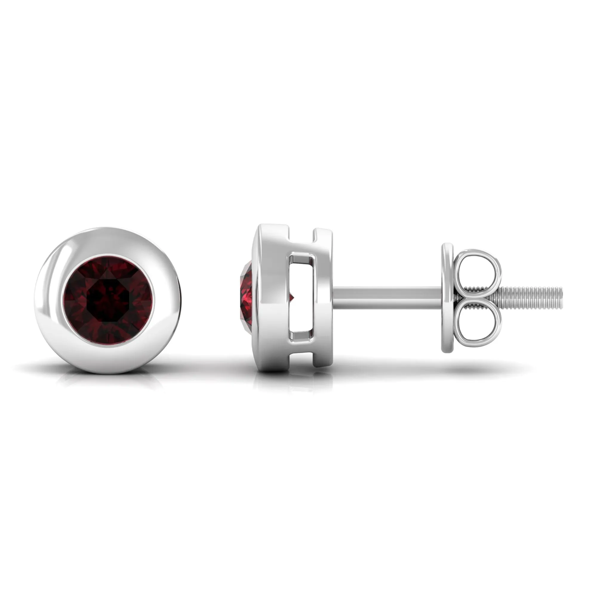 Garnet Solitaire Stud Earrings in Bezel Setting