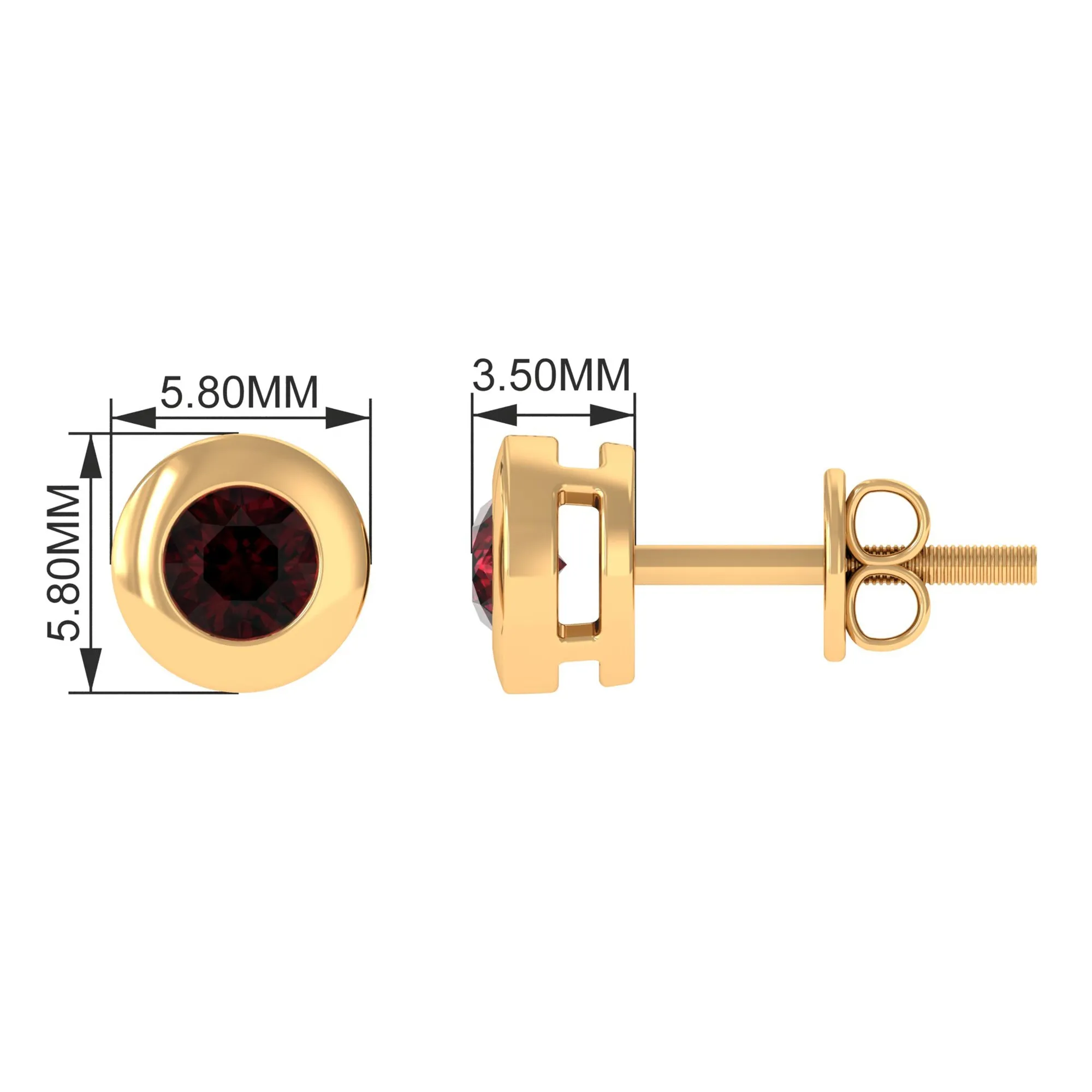 Garnet Solitaire Stud Earrings in Bezel Setting
