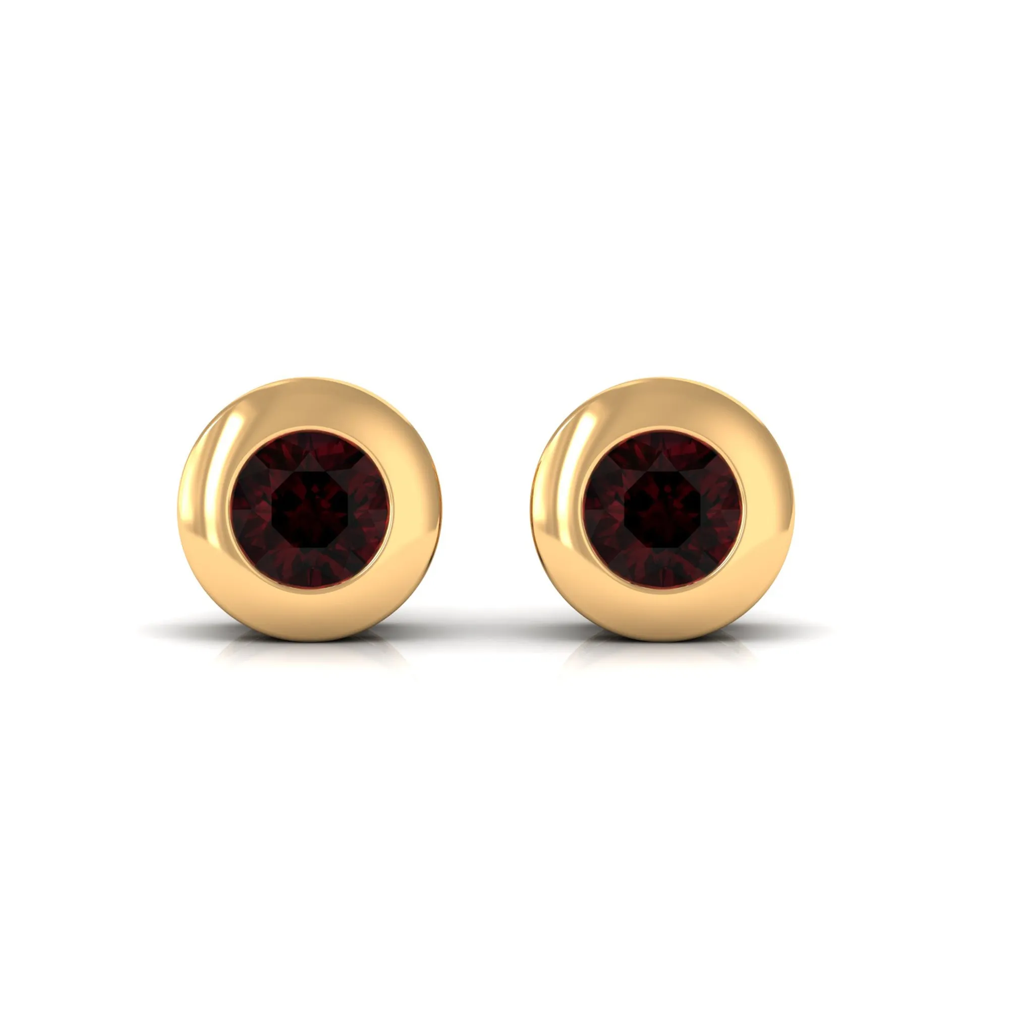 Garnet Solitaire Stud Earrings in Bezel Setting